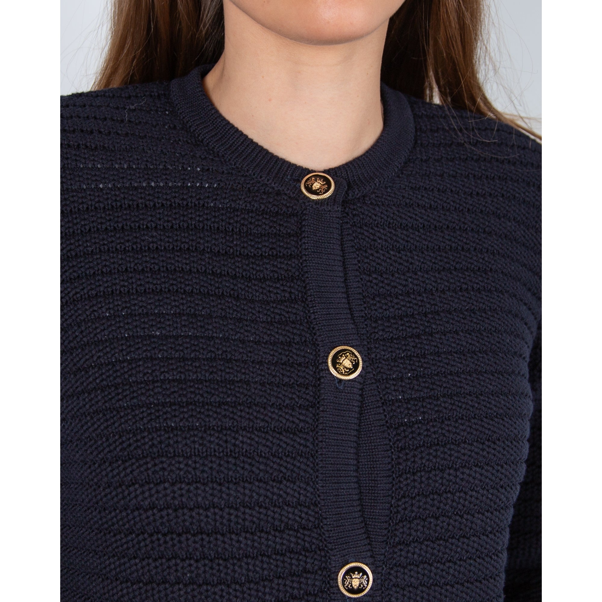 Milano Italy Oversized Ribbed Knit Jacket With Gold Buttons Dark Navy