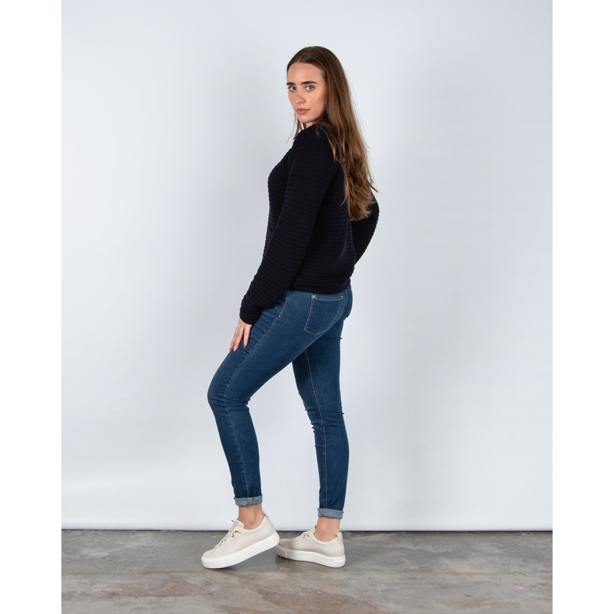 Milano Italy Oversized Ribbed Knit Jacket With Gold Buttons Dark Navy