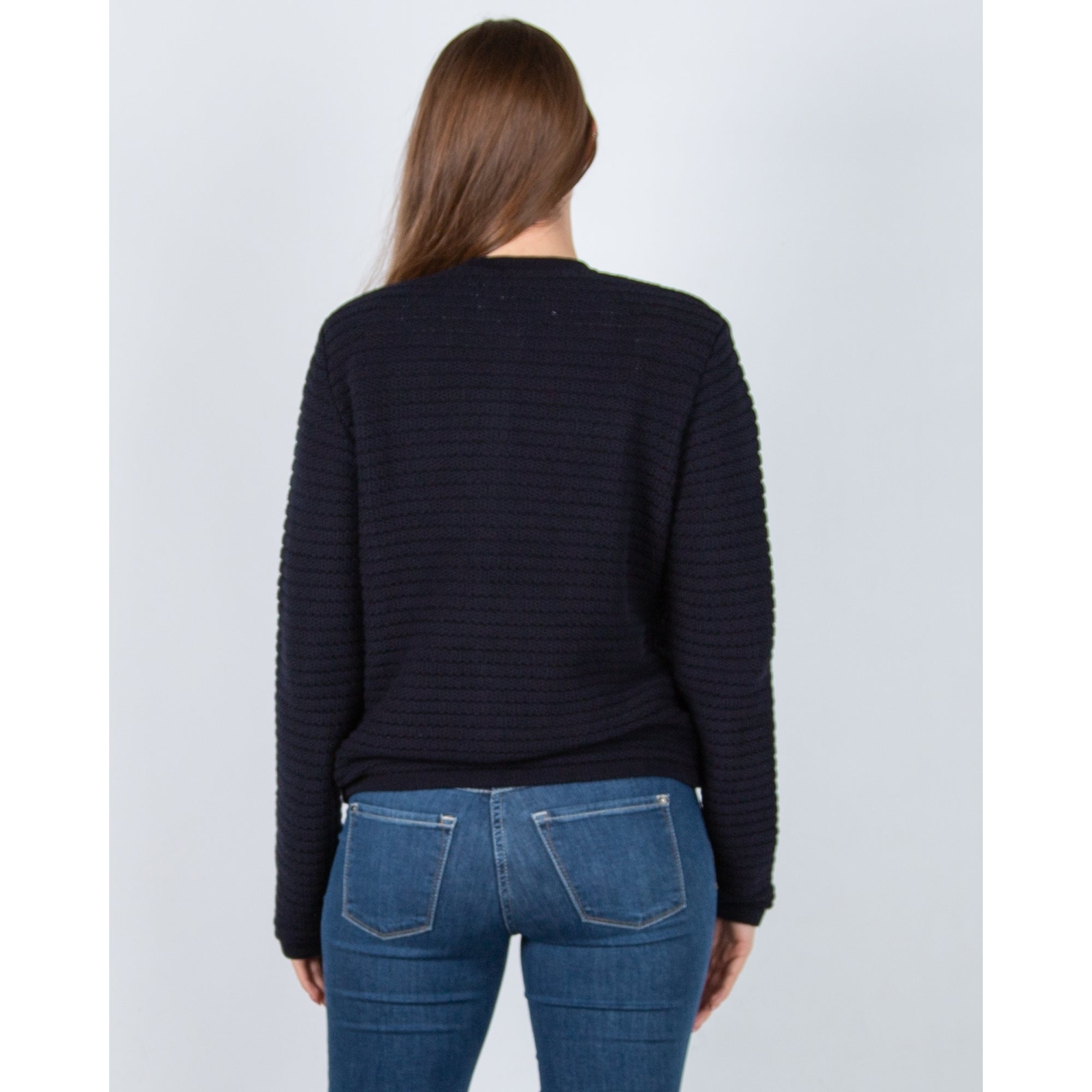 Milano Italy Oversized Ribbed Knit Jacket With Gold Buttons Dark Navy