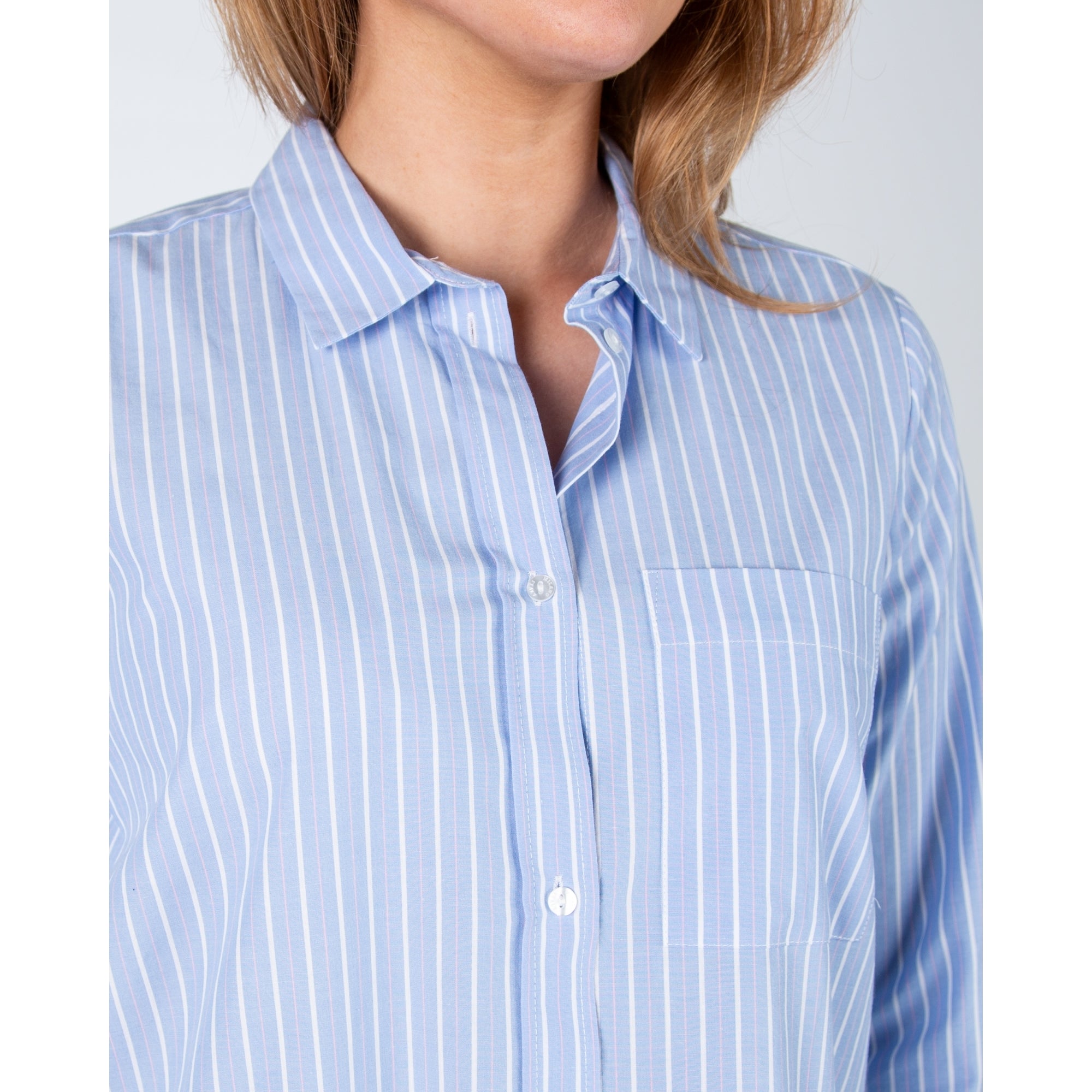 Milano Italy Boxy Stripe Shirt With Contrast Hem Pale Blue/white