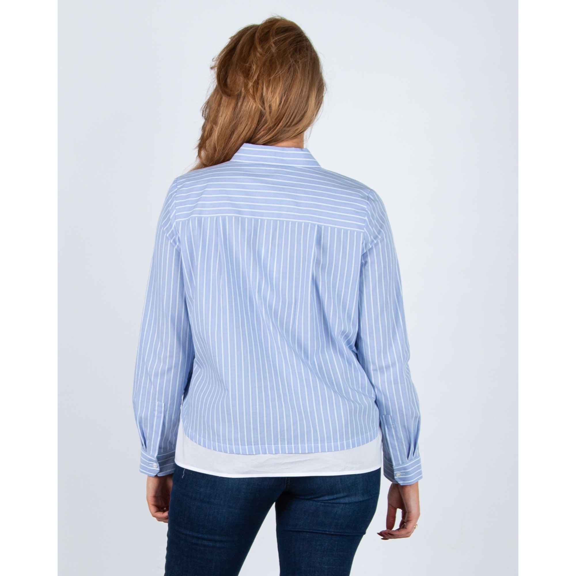 Milano Italy Boxy Stripe Shirt With Contrast Hem Pale Blue/white