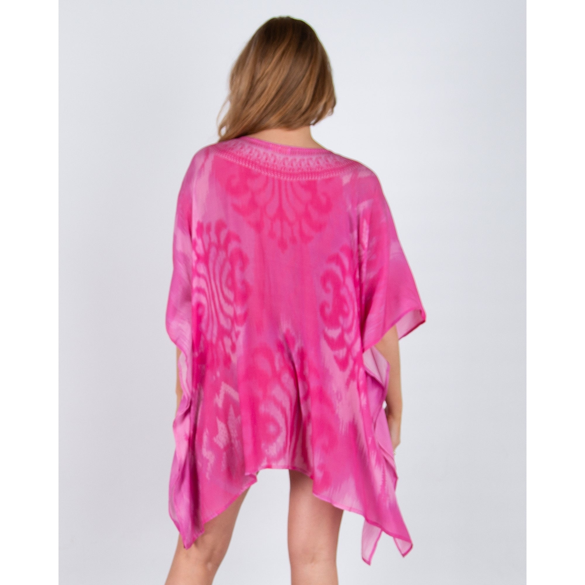 Guilty Beach Tie V Neck Jewelled Tunic Kaftan Pink