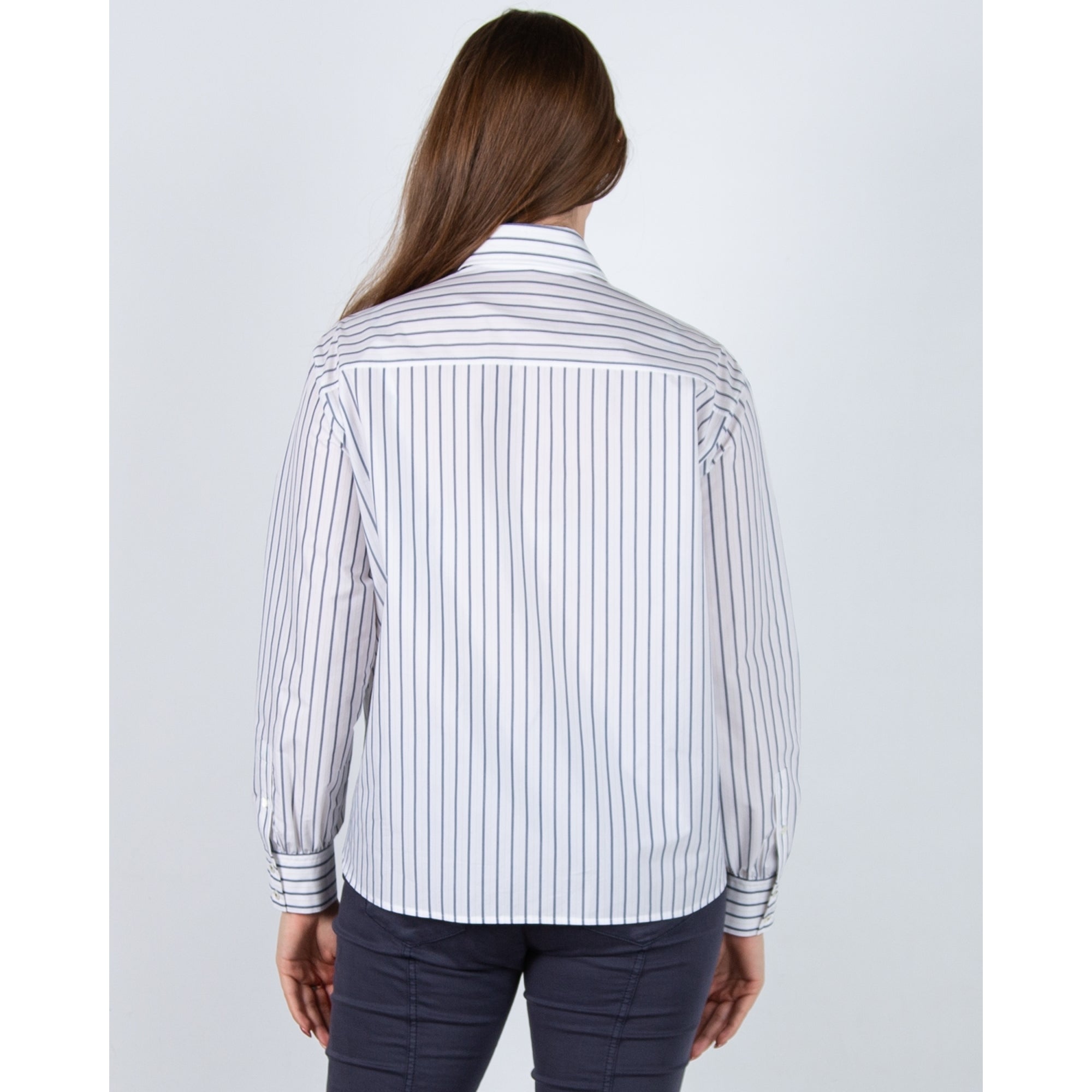 Luisa Cerano Cotton Blend Stripe Shirt With Ribbon Stripe Side White/blue