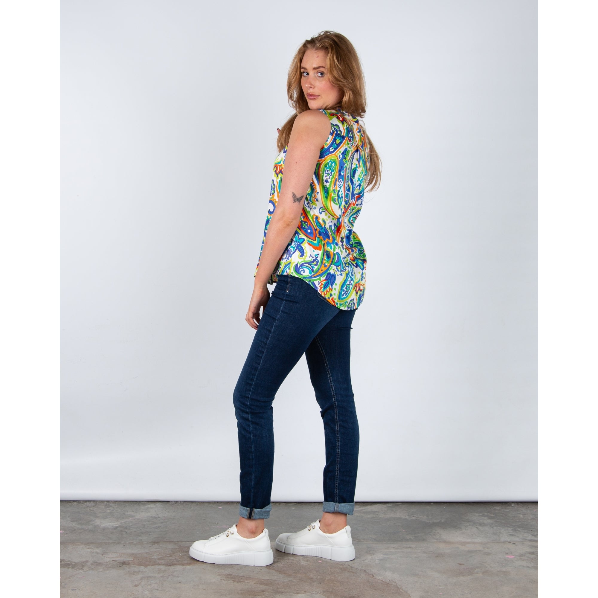 Tinta Style Tati25 Painted Paisley Print Sleeveless Blouse Blue Multi