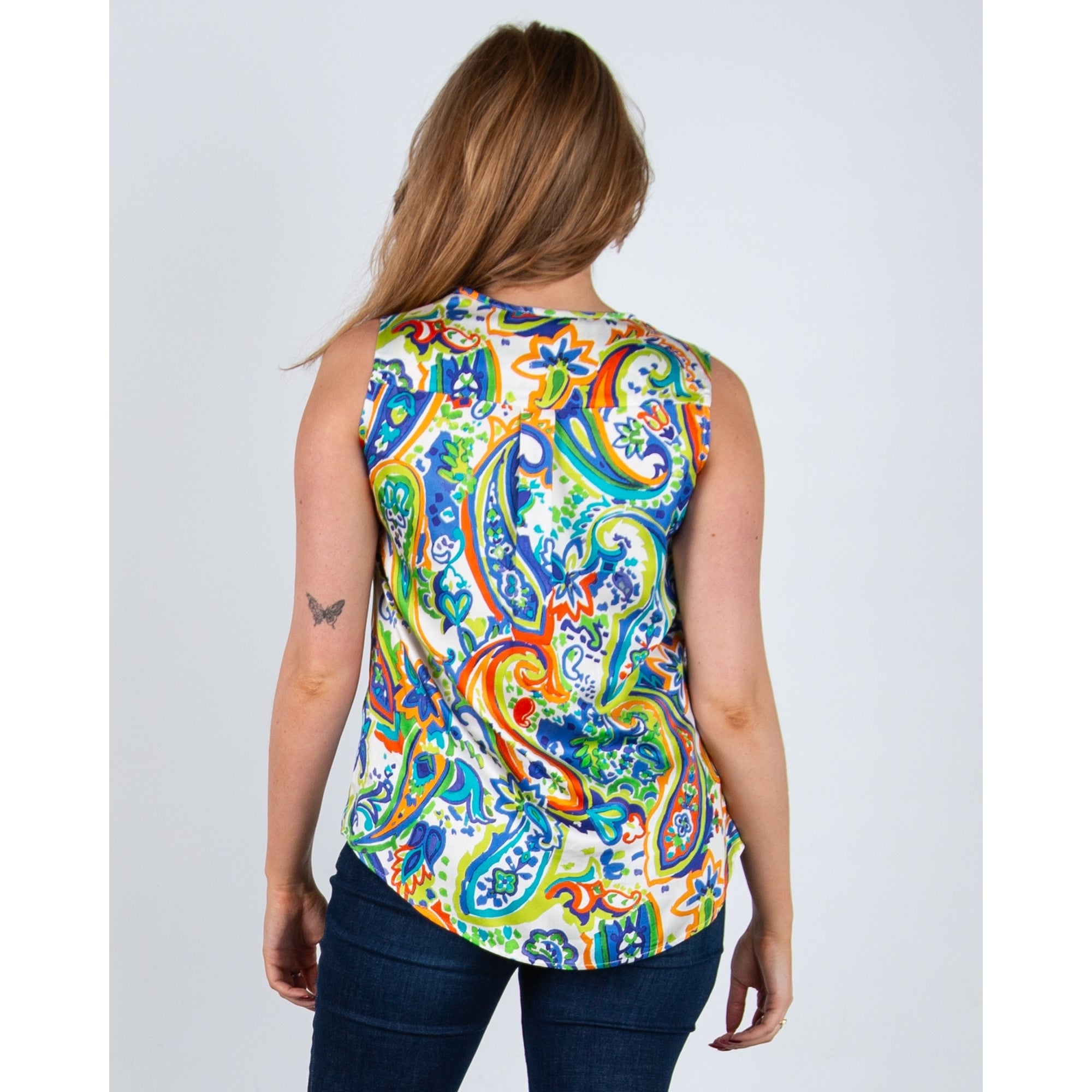 Tinta Style Tati25 Painted Paisley Print Sleeveless Blouse Blue Multi