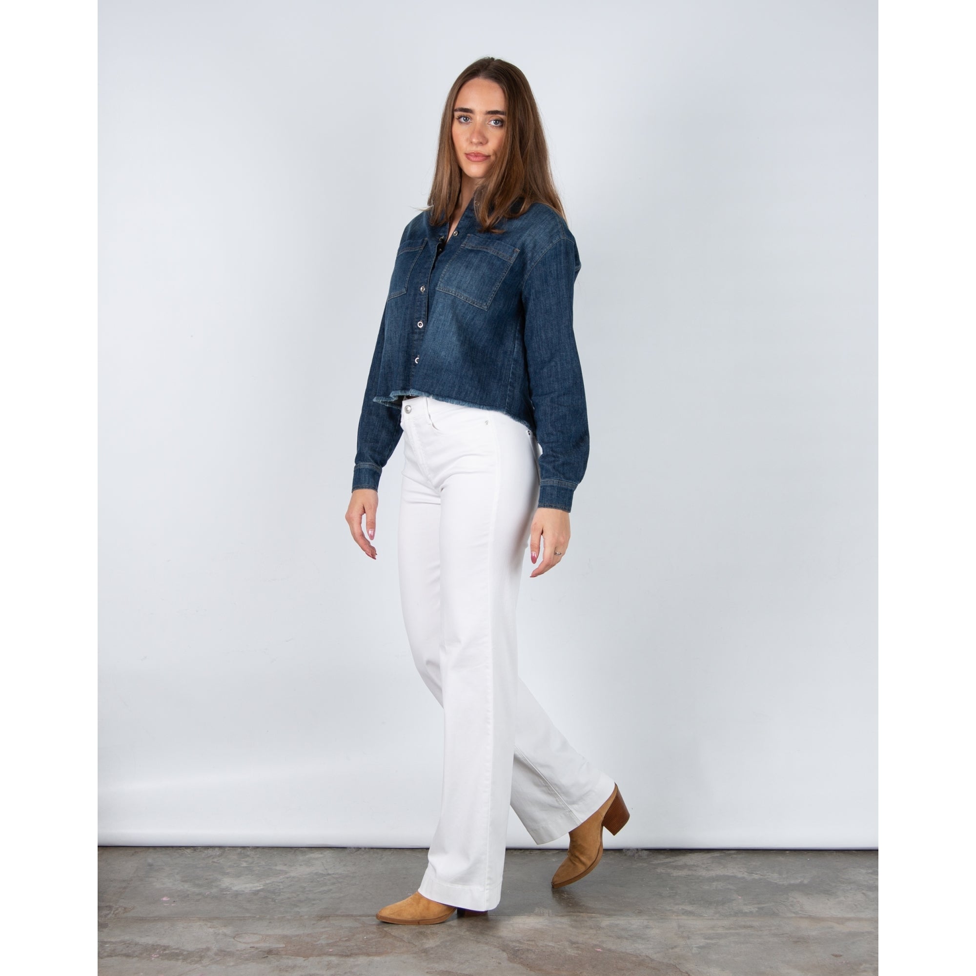 Luisa Cerano Denim Shirt Jacket With Frayed Hem Denim