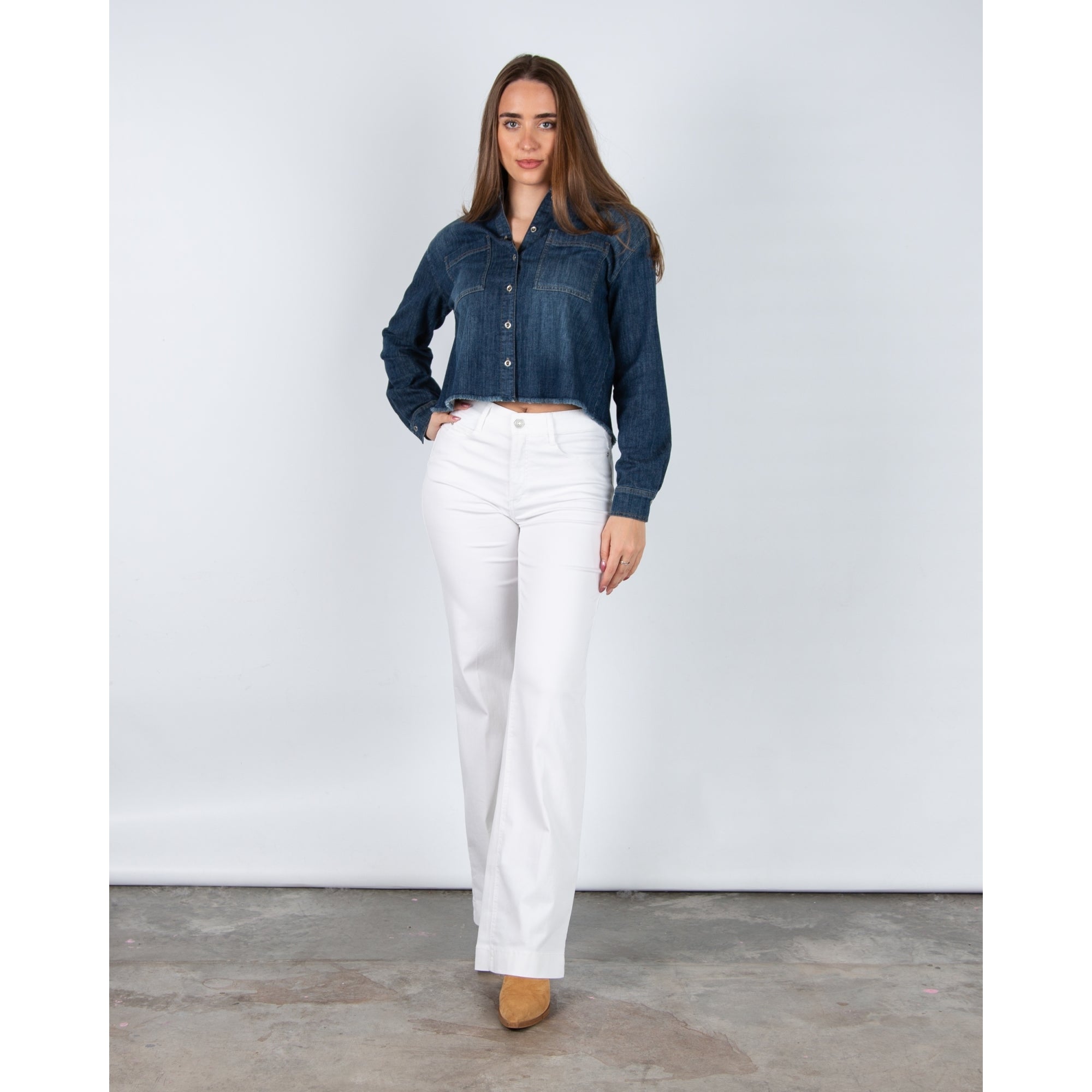 Luisa Cerano Denim Shirt Jacket With Frayed Hem Denim