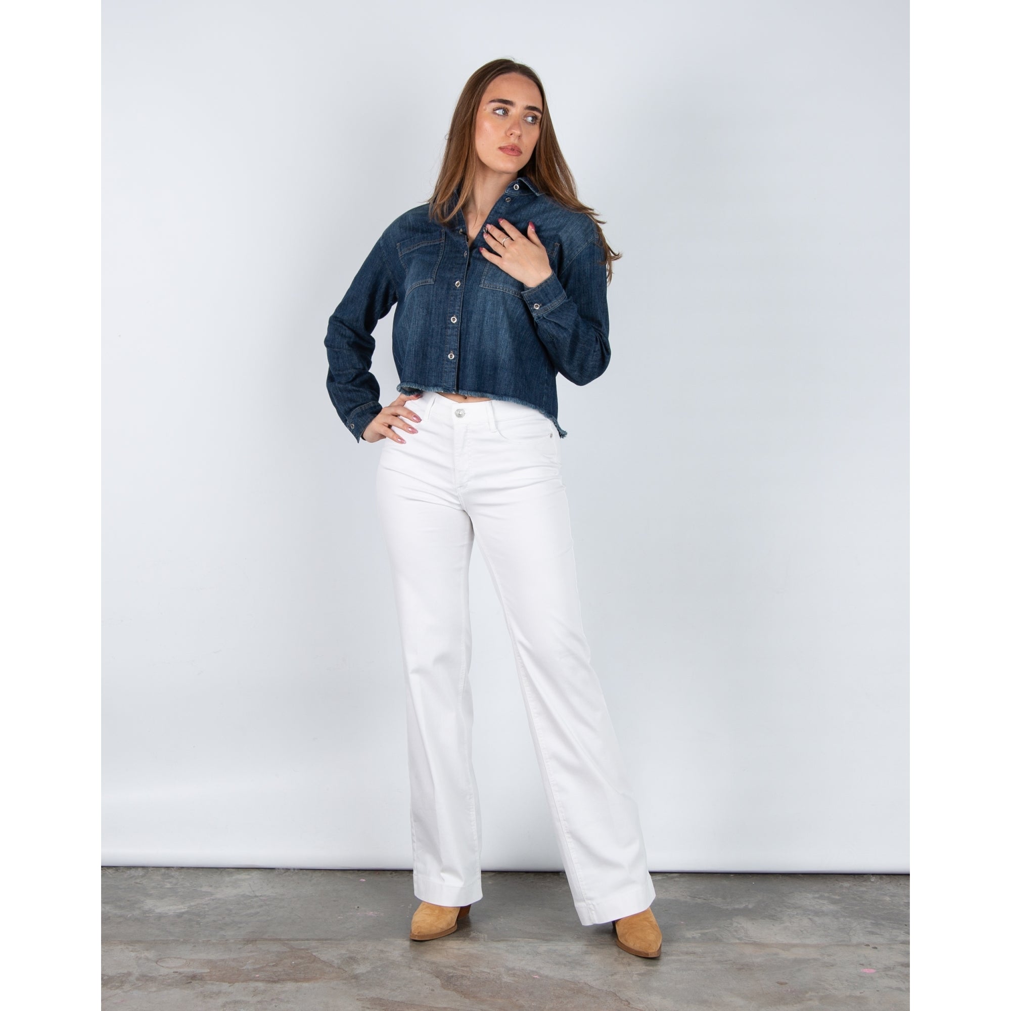 Luisa Cerano Denim Shirt Jacket With Frayed Hem Denim