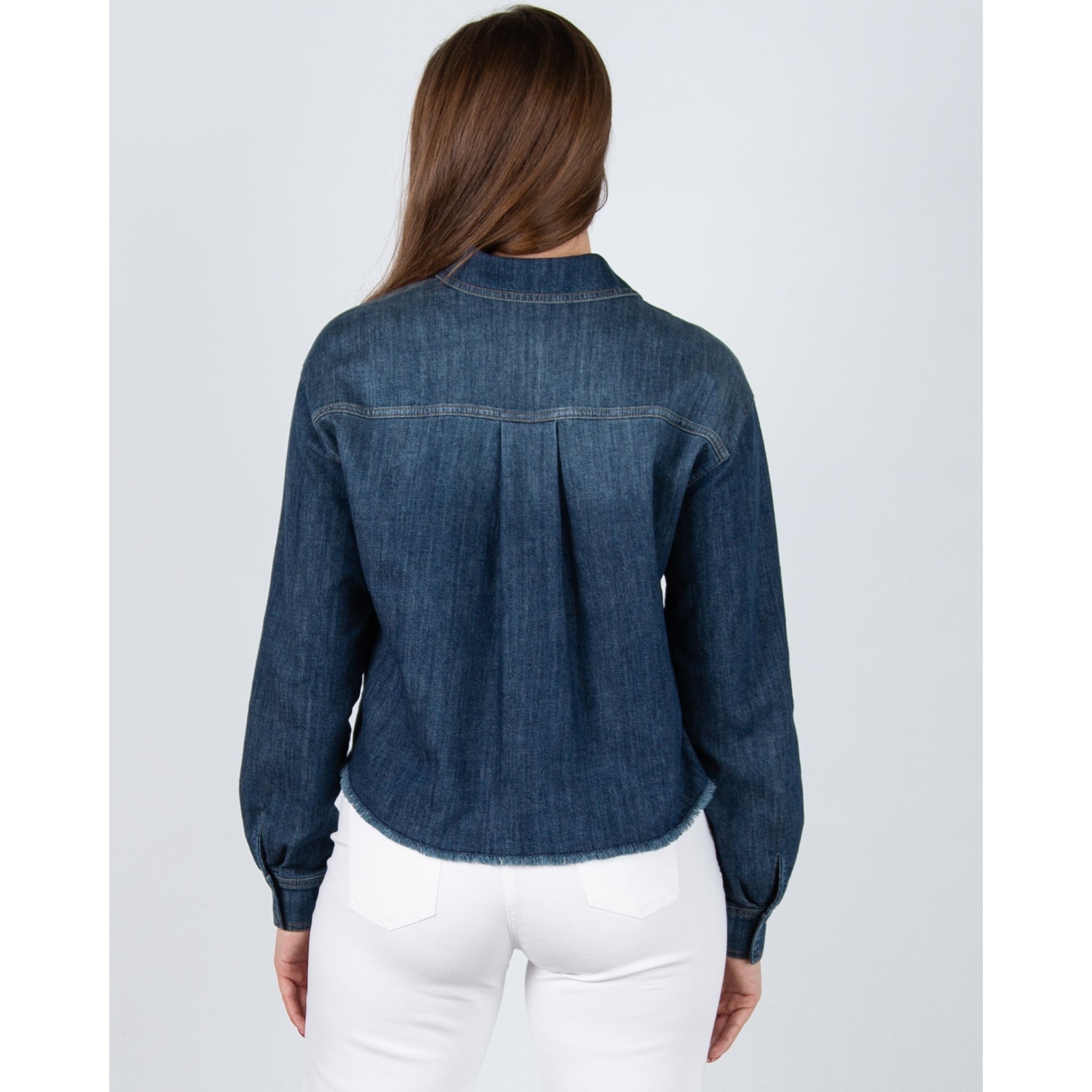 Luisa Cerano Denim Shirt Jacket With Frayed Hem Denim