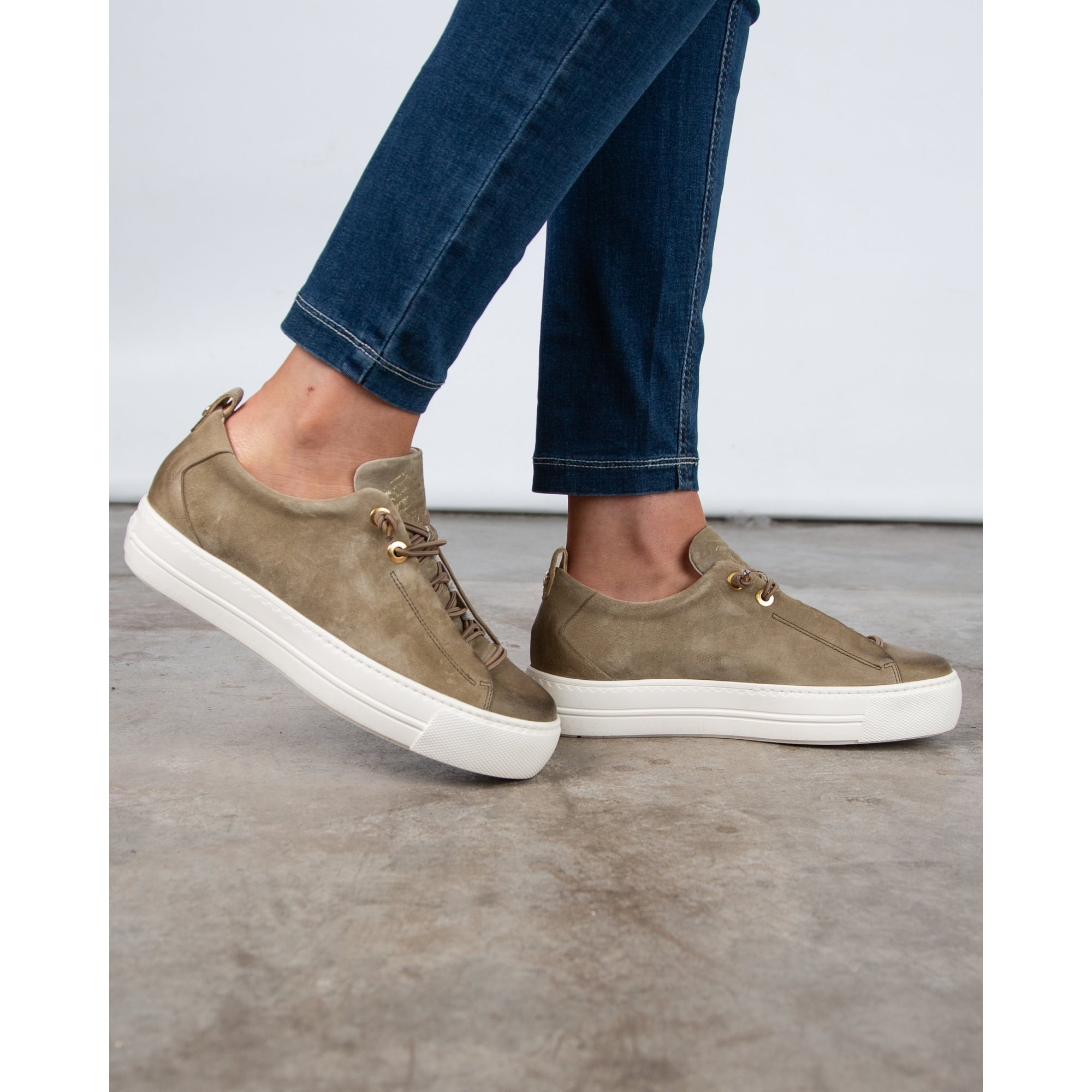 Paul Green Distressed Nubuck Suede Pull On Sneaker Khaki