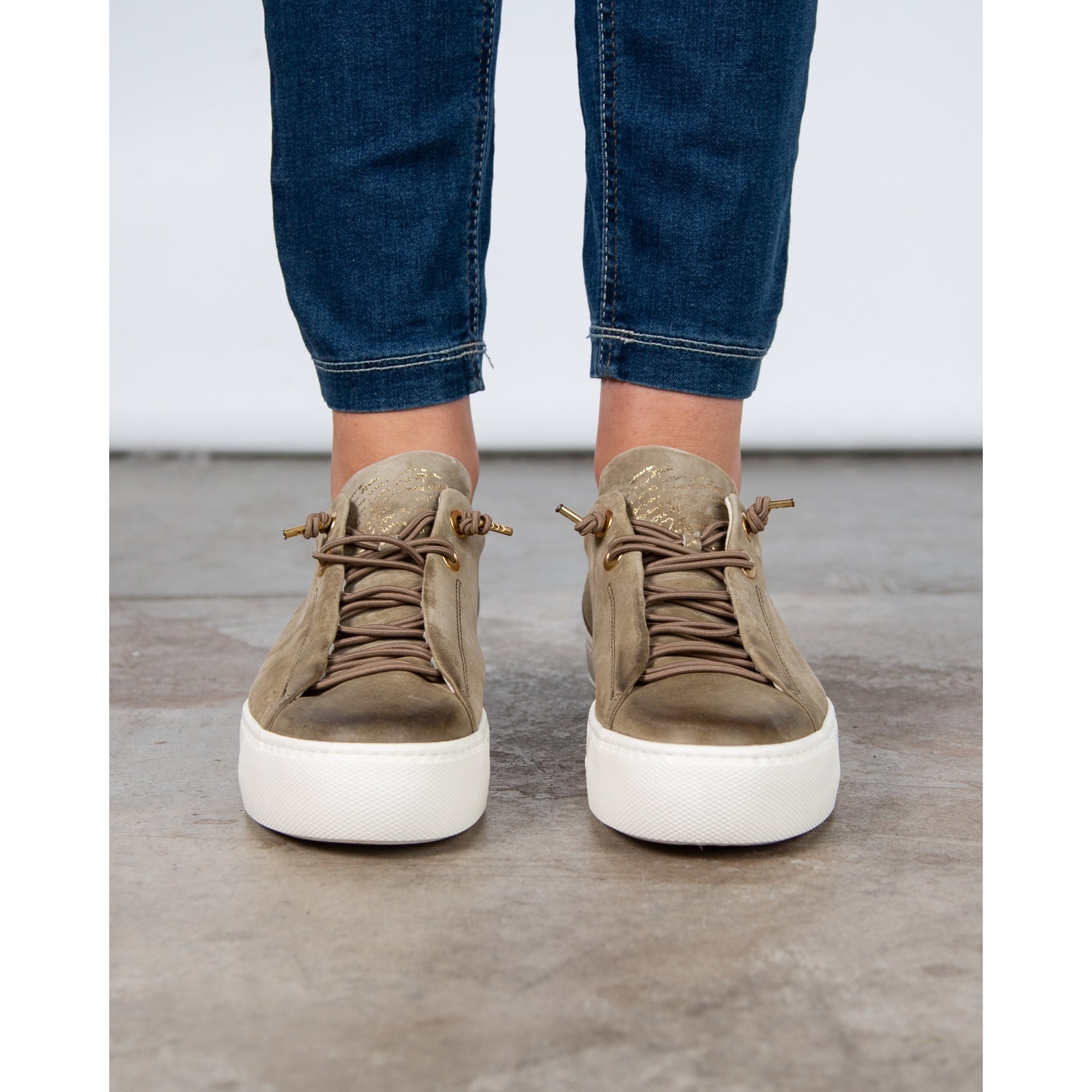 Paul Green Distressed Nubuck Suede Pull On Sneaker Khaki