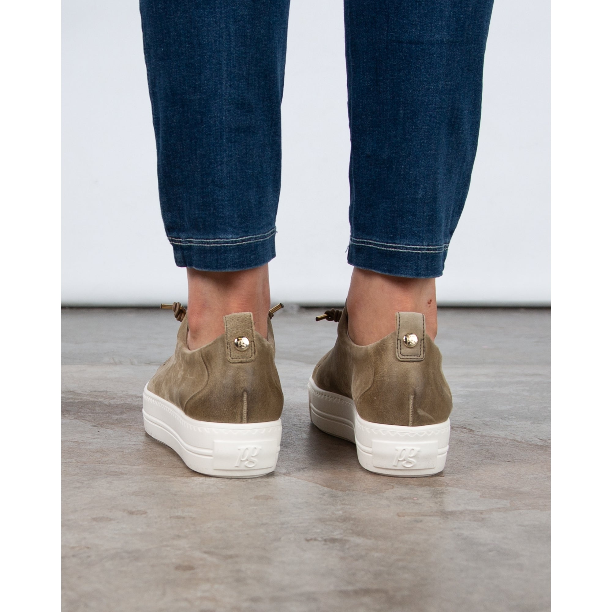 Paul Green Distressed Nubuck Suede Pull On Sneaker Khaki