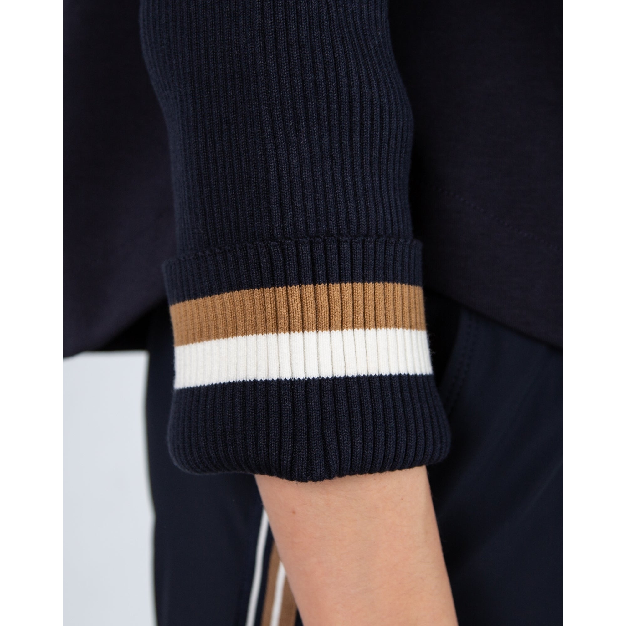Marc Cain A Line Sweater With Rib Sleeve & Stripe Cuff Navy