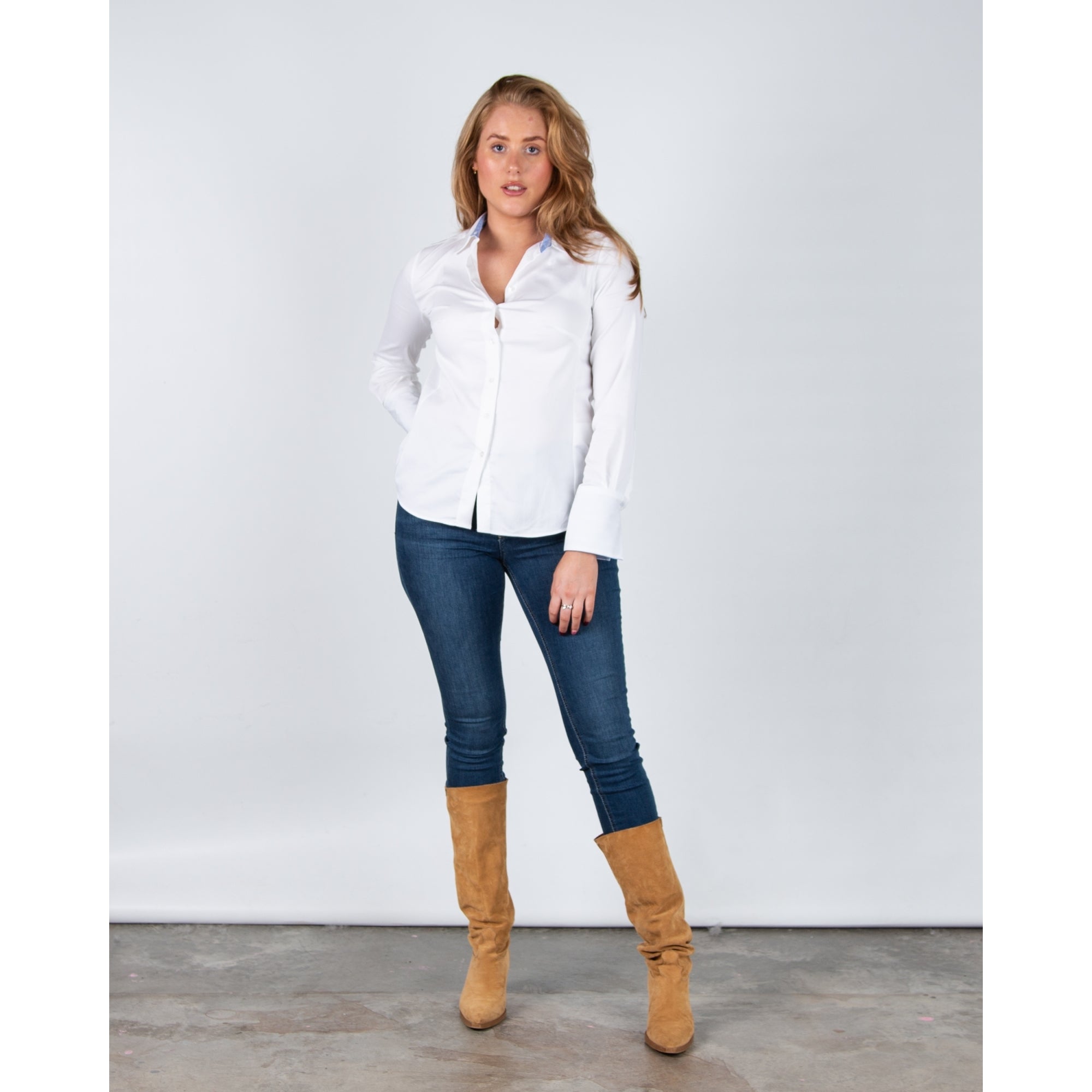 Milano Italy Fitted Cotton Shirt With Stripe Cuff White