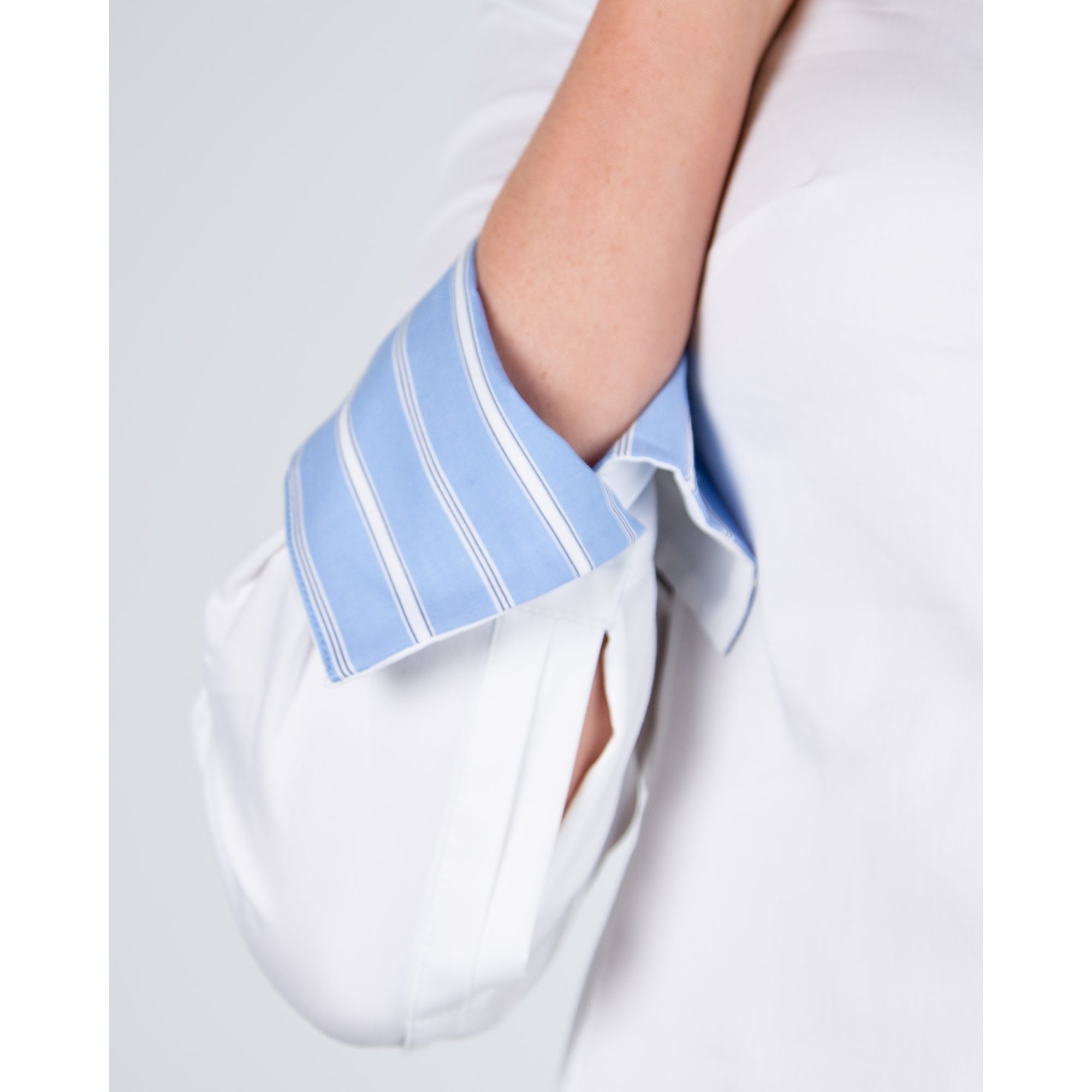 Milano Italy Fitted Cotton Shirt With Stripe Cuff White