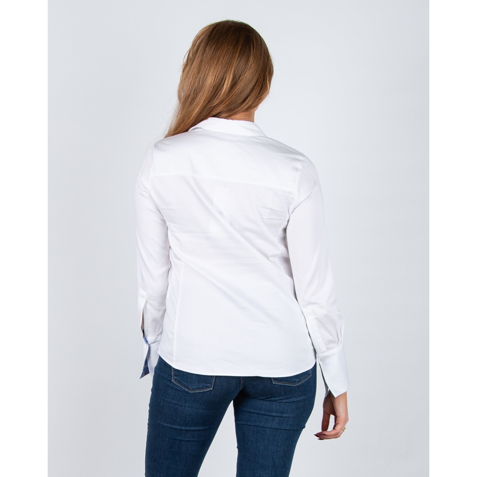 Milano Italy Fitted Cotton Shirt With Stripe Cuff White