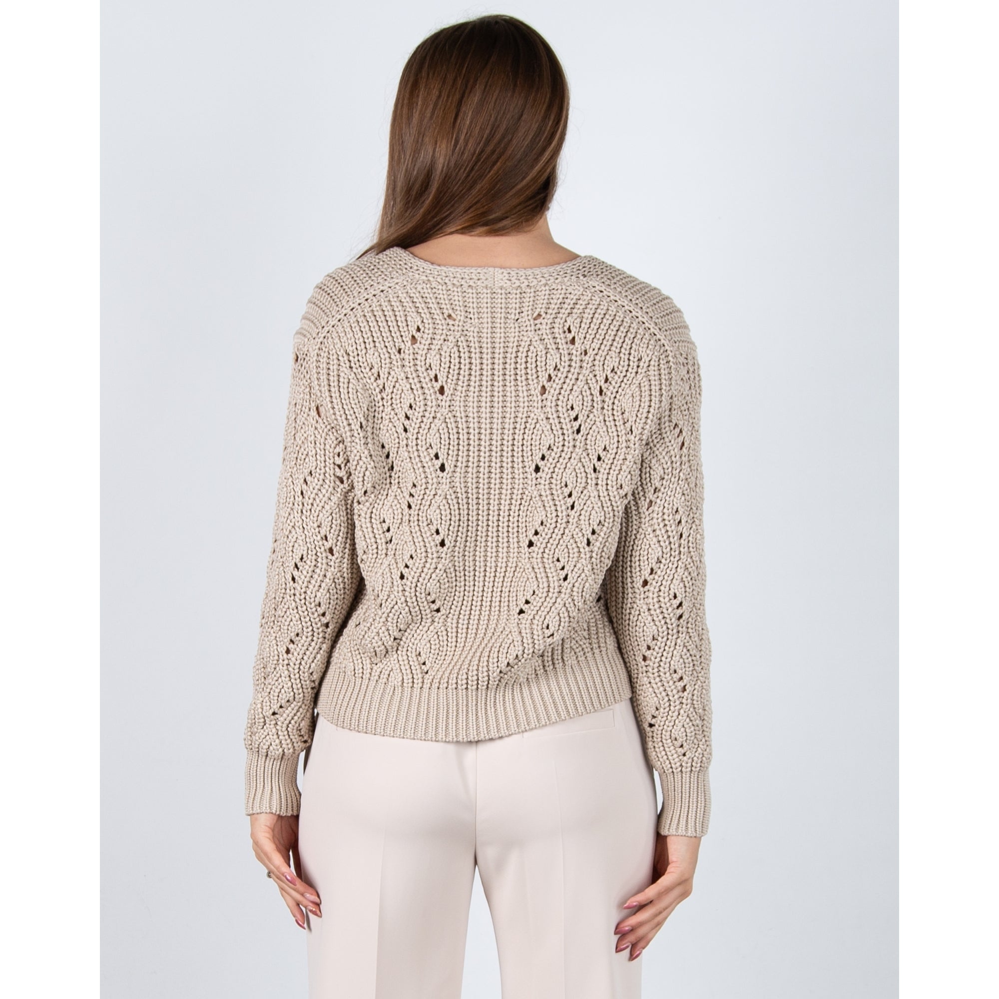 Marc Cain Chunky Crochet Knit Jumper Deep Pearl
