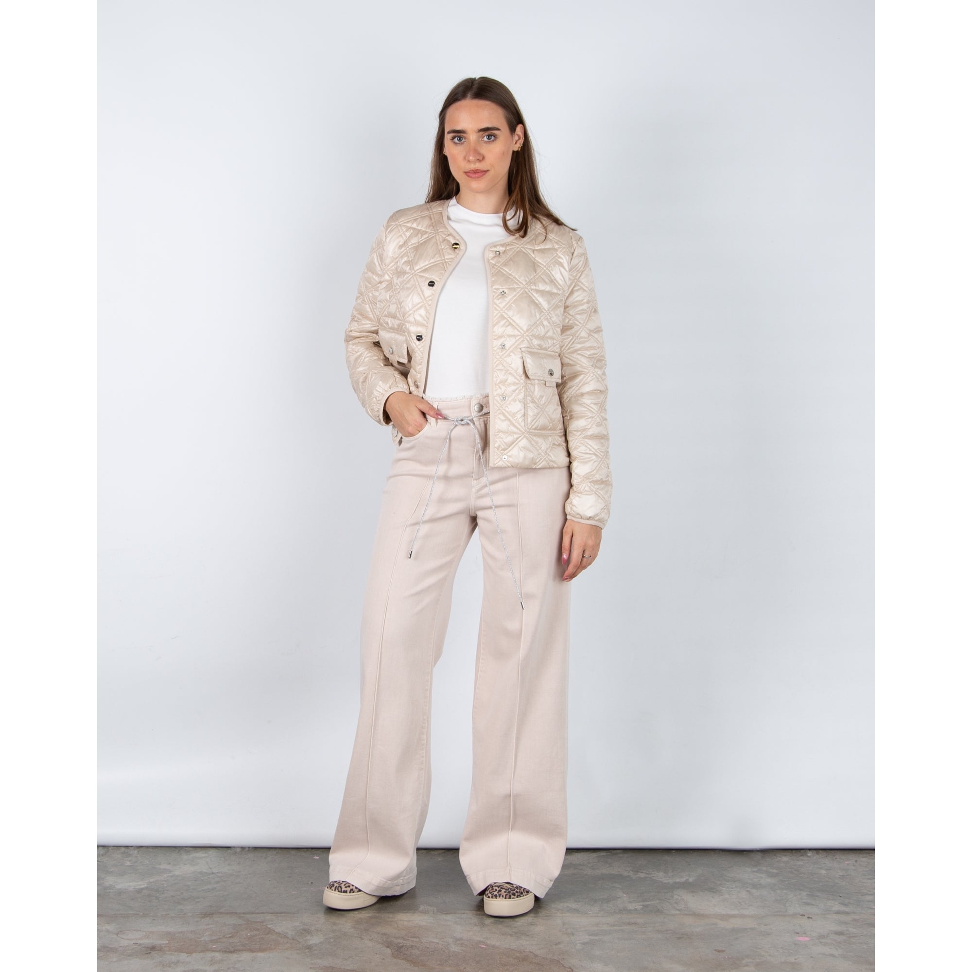 Marc Cain Quilted Button Down Jacket With Front Pockets Pearl