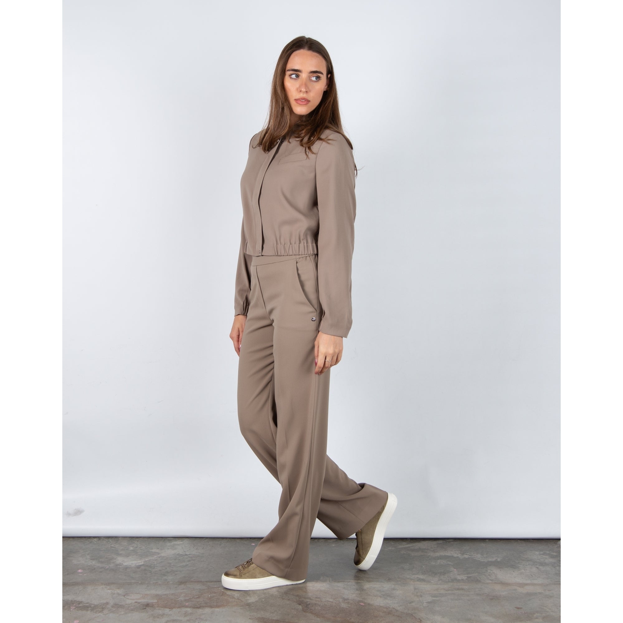 Marc Cain Cropped Bomber Jacket With Elastic Hem And Sleeve Sage