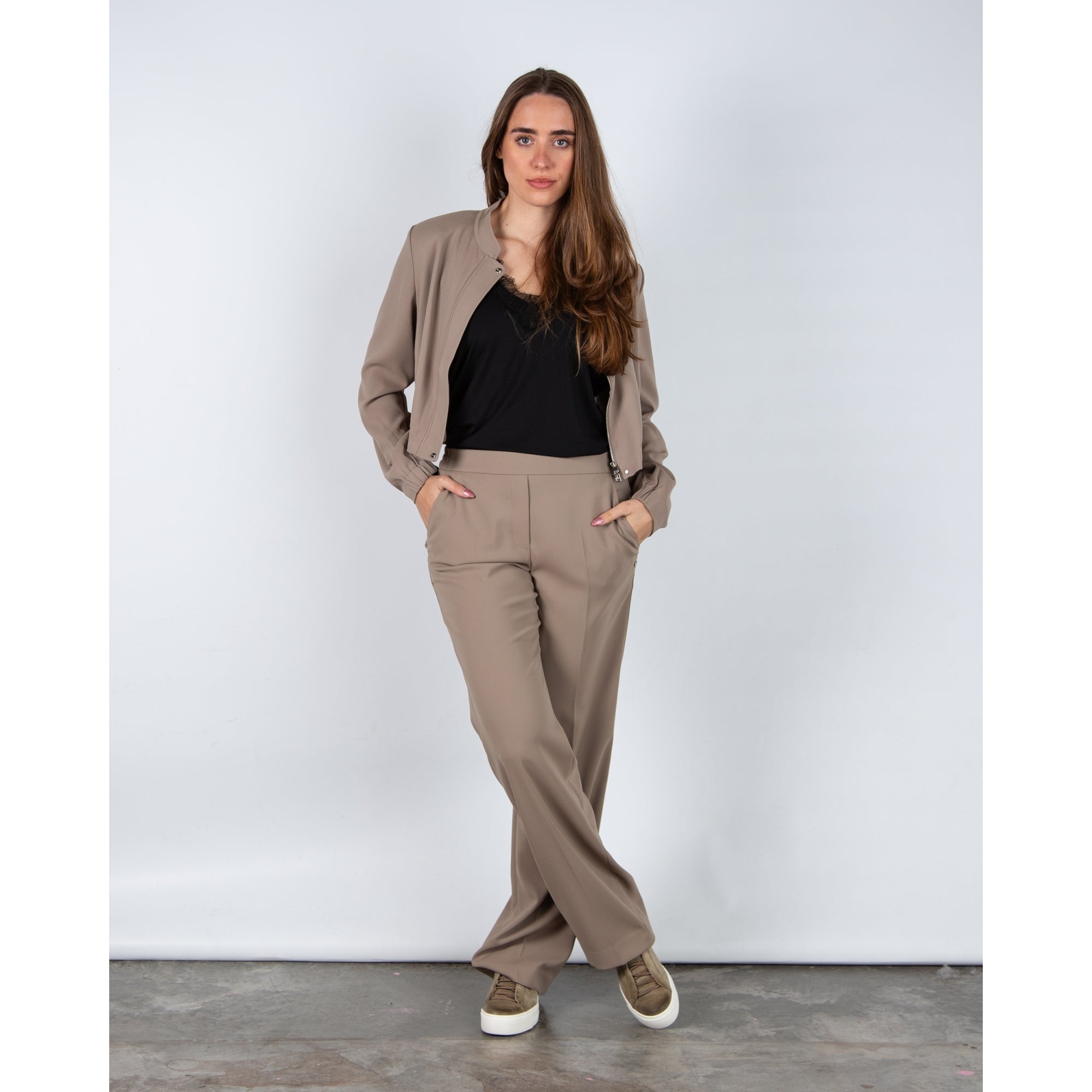 Marc Cain Cropped Bomber Jacket With Elastic Hem And Sleeve Sage