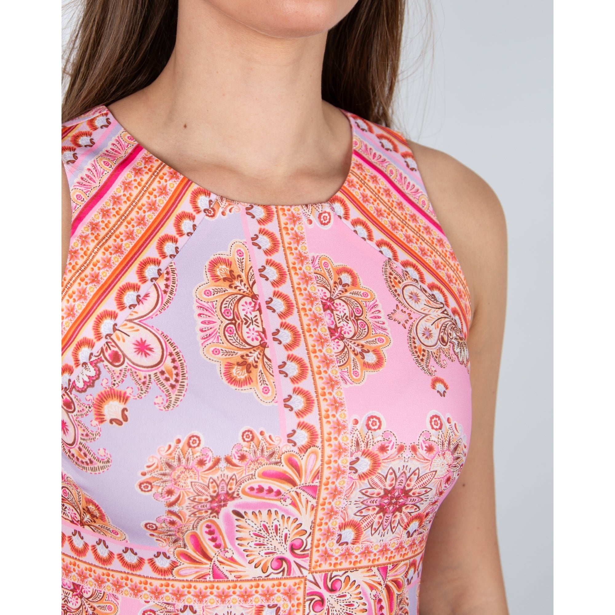 Hale Bob Sleeveless Tile Print Short Jersey Dress Pink/lilac