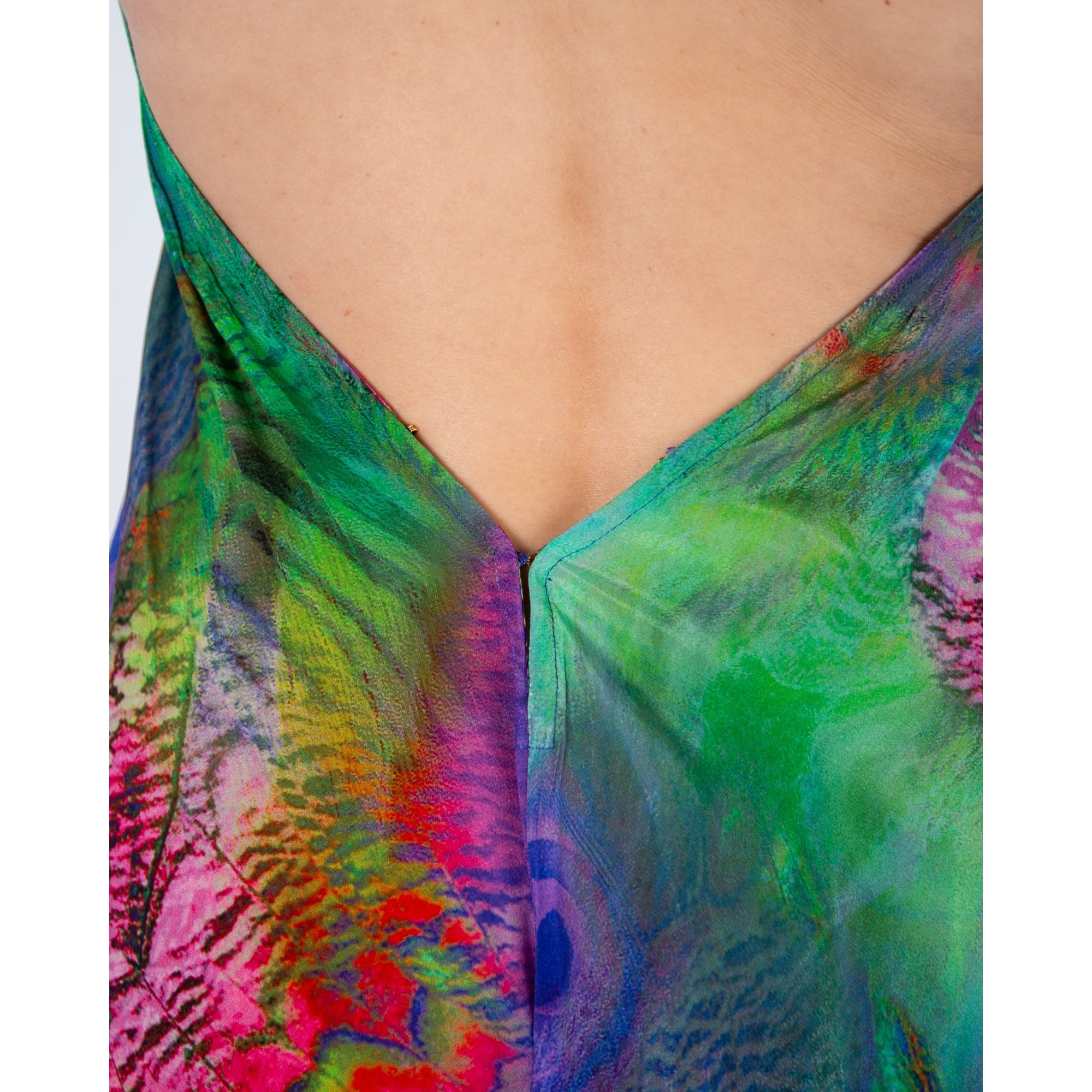 Guilty Beach Peacock Print Low Back Halter Neck Maxi Dress Purple Multi