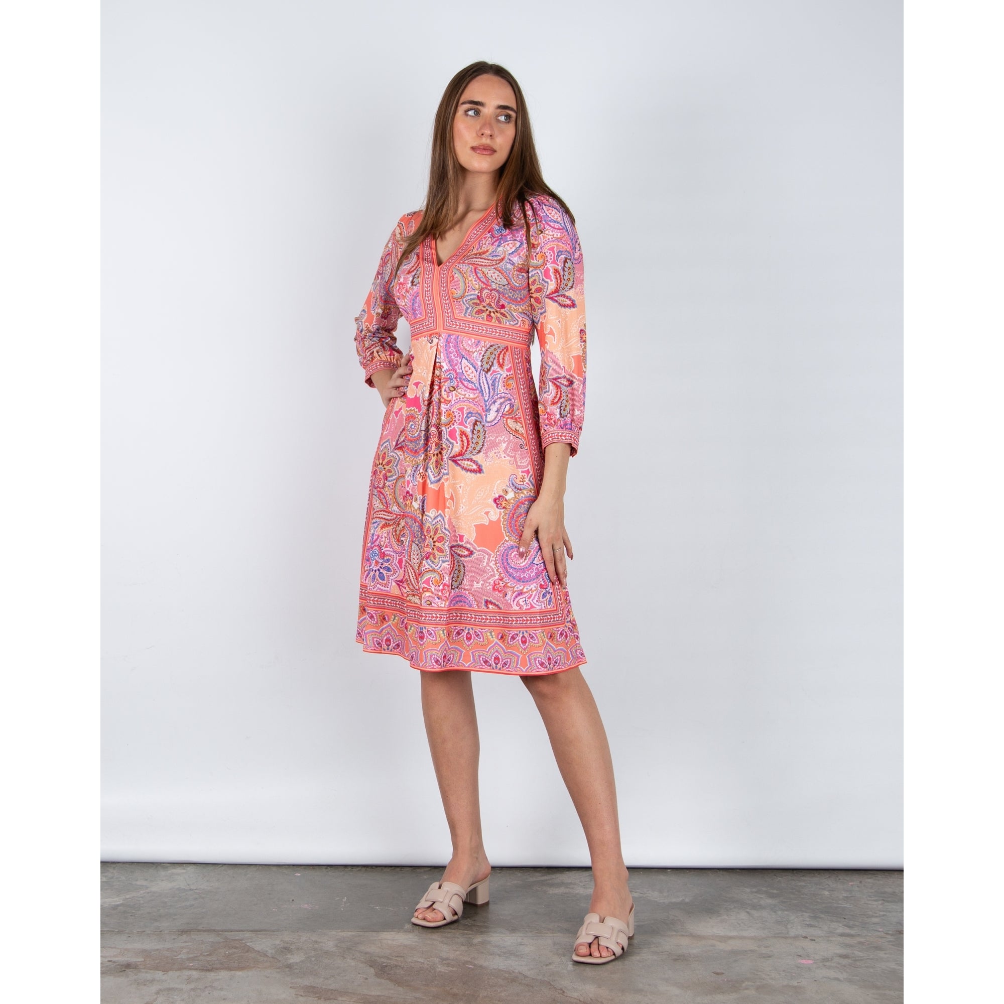 Hale Bob Paisley Print Fit And Flare Jersey Dress Coral/pink