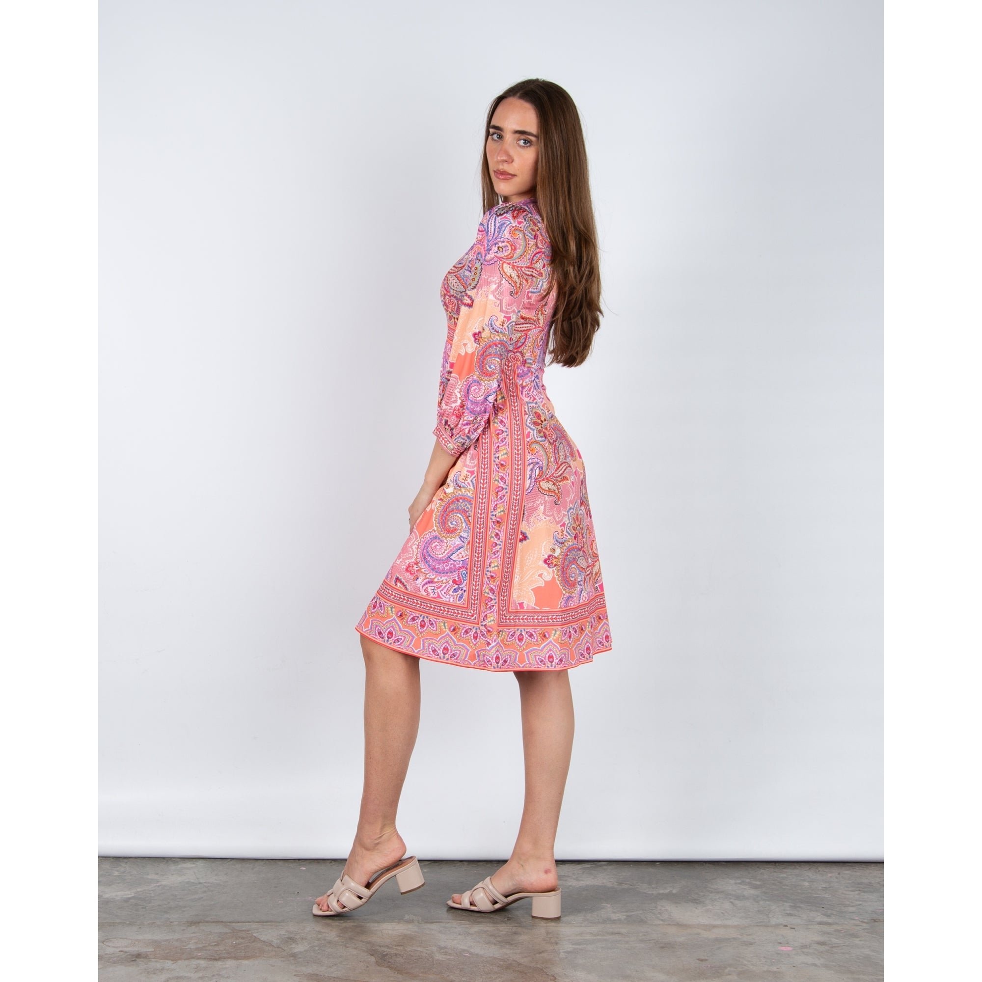 Hale Bob Paisley Print Fit And Flare Jersey Dress Coral/pink