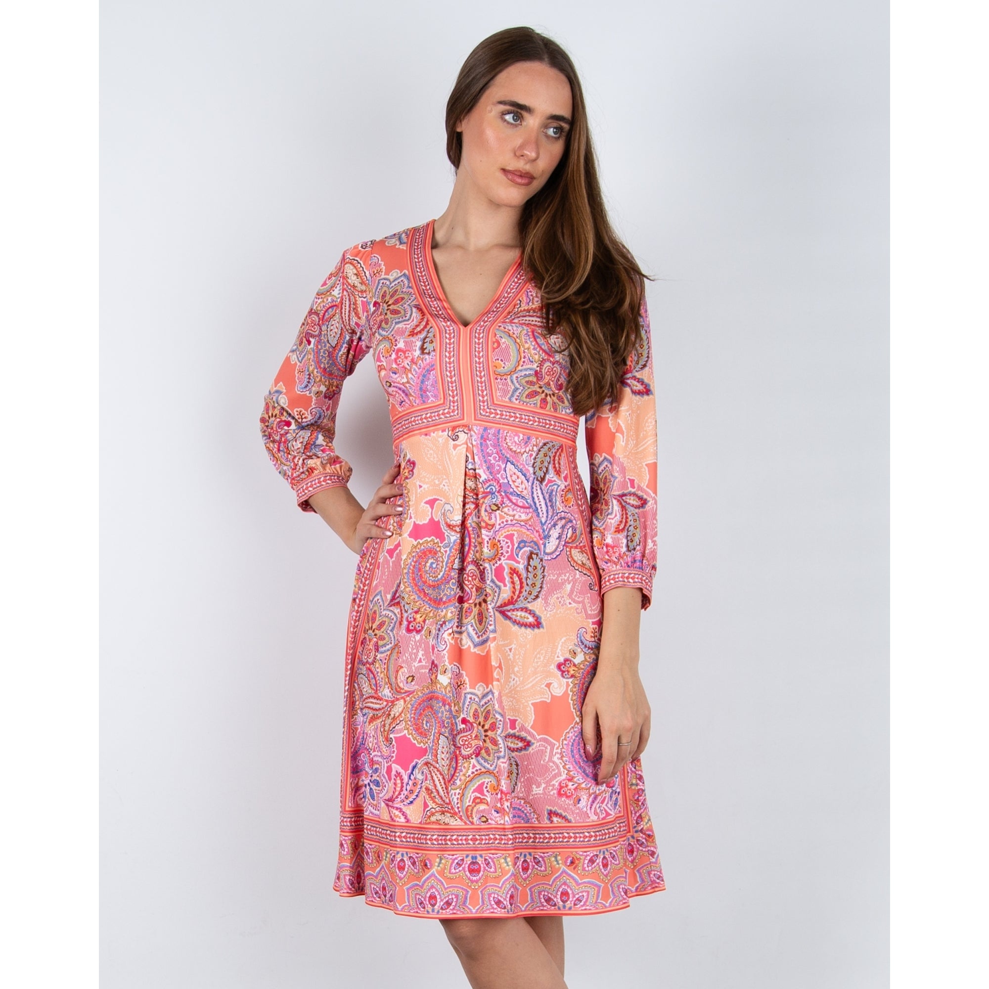 Hale Bob Paisley Print Fit And Flare Jersey Dress Coral/pink