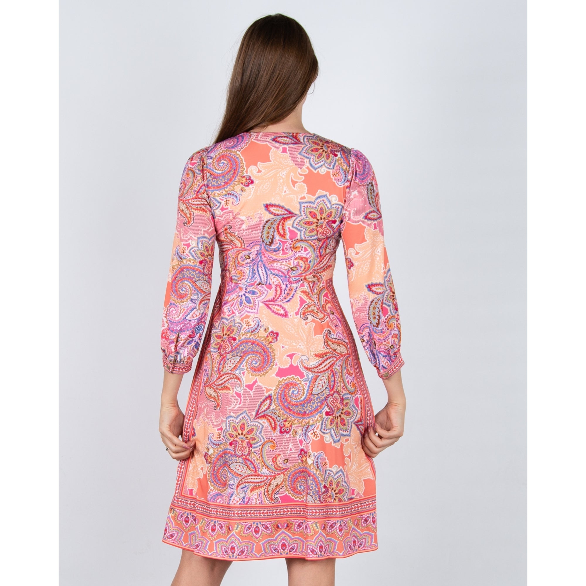 Hale Bob Paisley Print Fit And Flare Jersey Dress Coral/pink