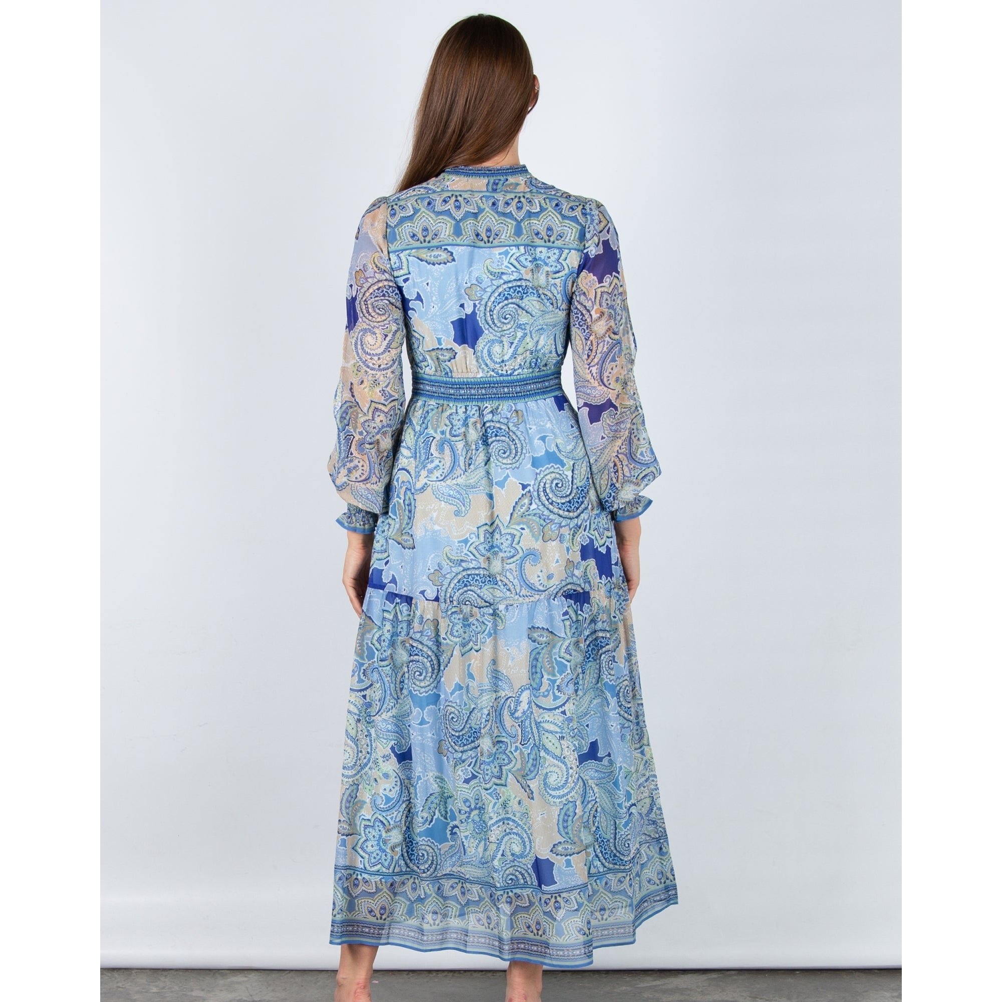 Hale Bob Paisley Button Front Dress With Elastic Waist Blue
