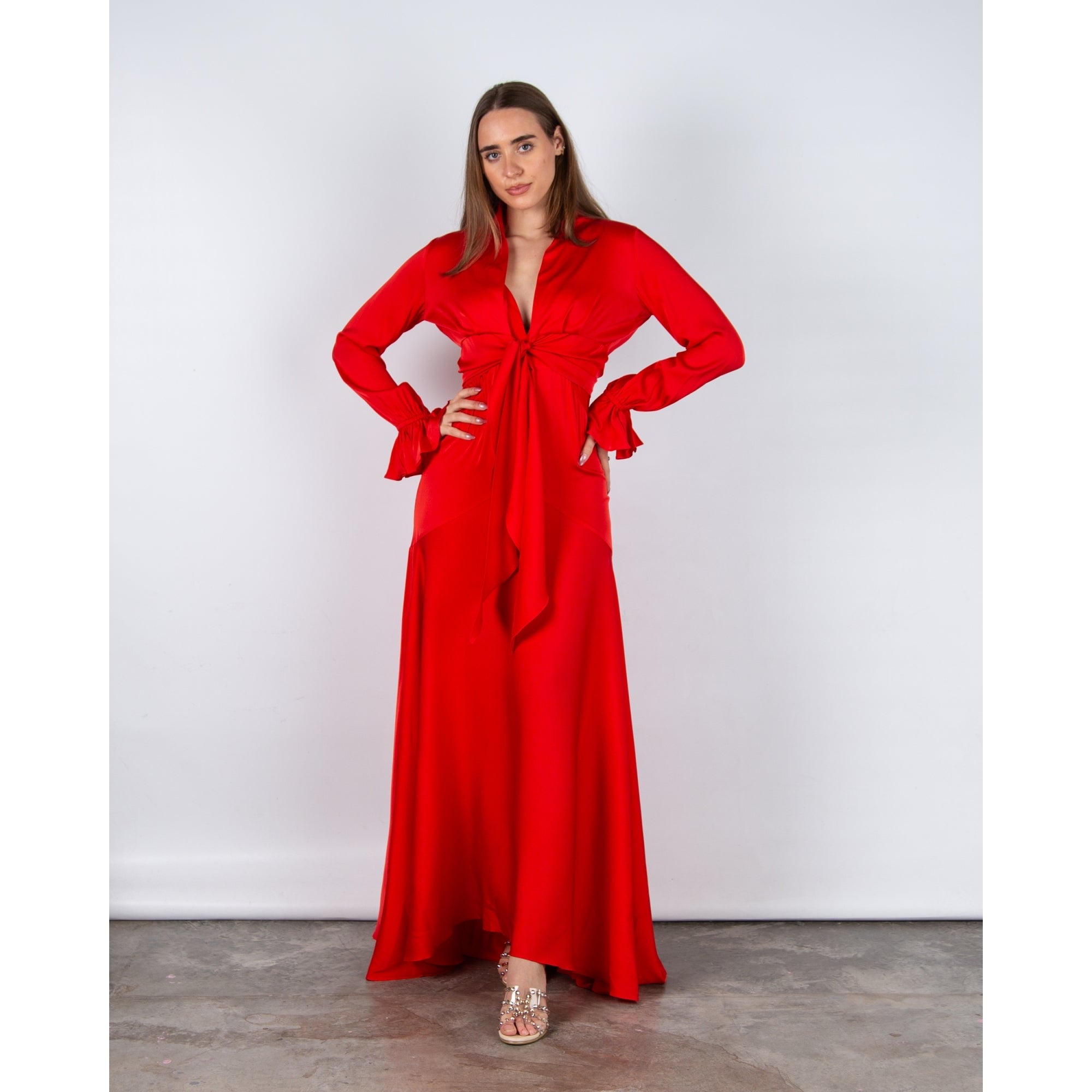 Silk95 Mar-A-Lago Sleeveless A Line Silk Maxi Dress Scarlet