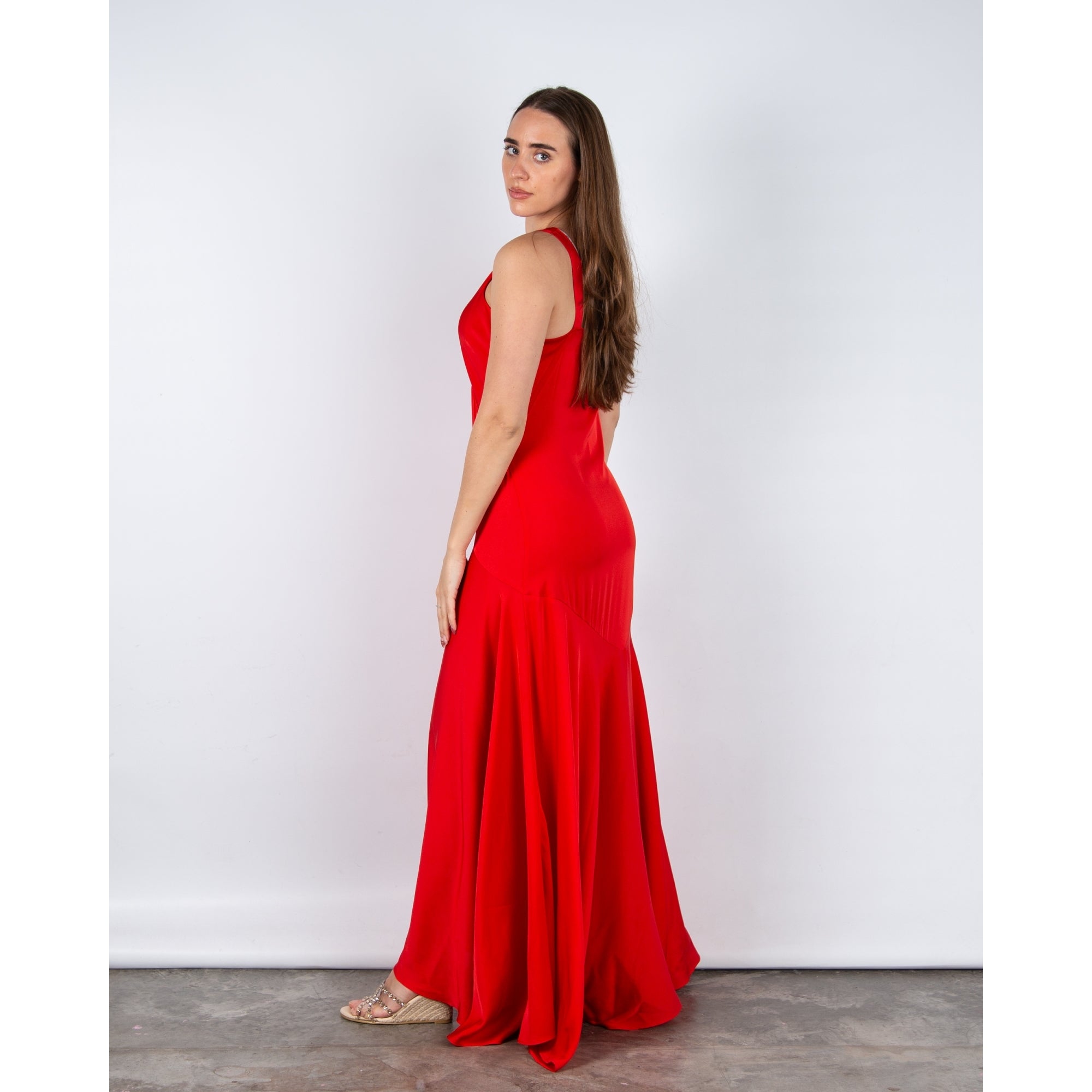 Silk95 Mar-A-Lago Sleeveless A Line Silk Maxi Dress Scarlet