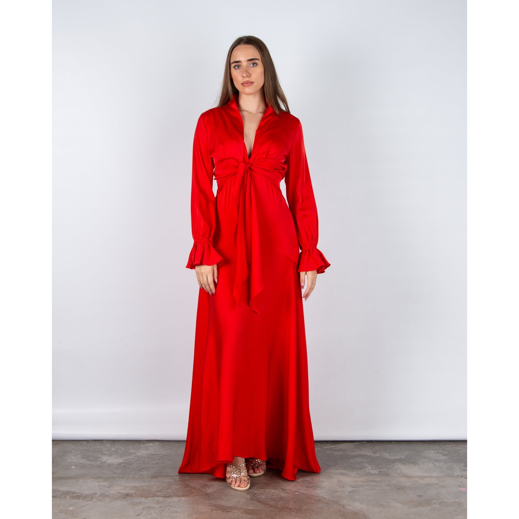 Silk95 Mar-A-Lago Sleeveless A Line Silk Maxi Dress Scarlet