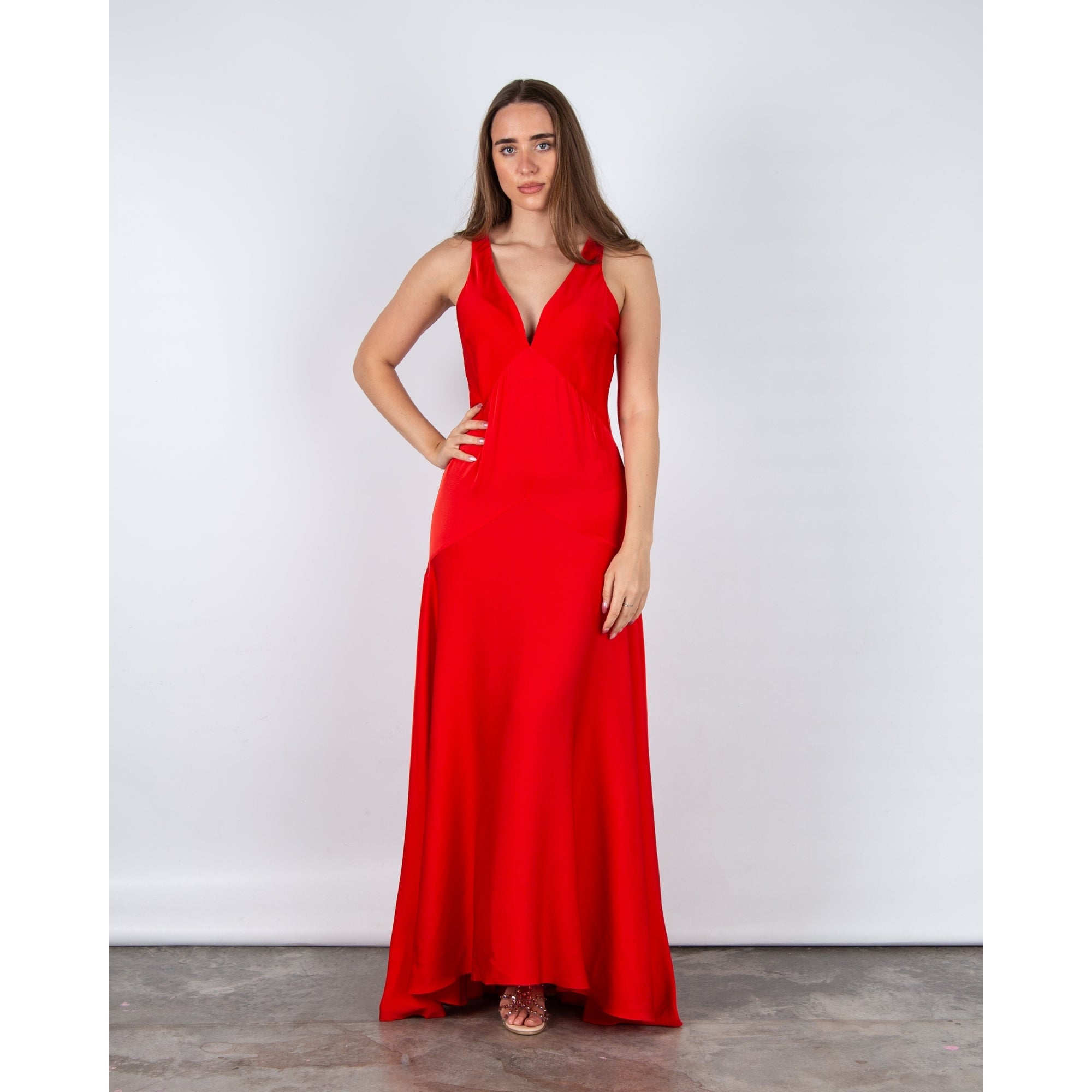 Silk95 Mar-A-Lago Sleeveless A Line Silk Maxi Dress Scarlet