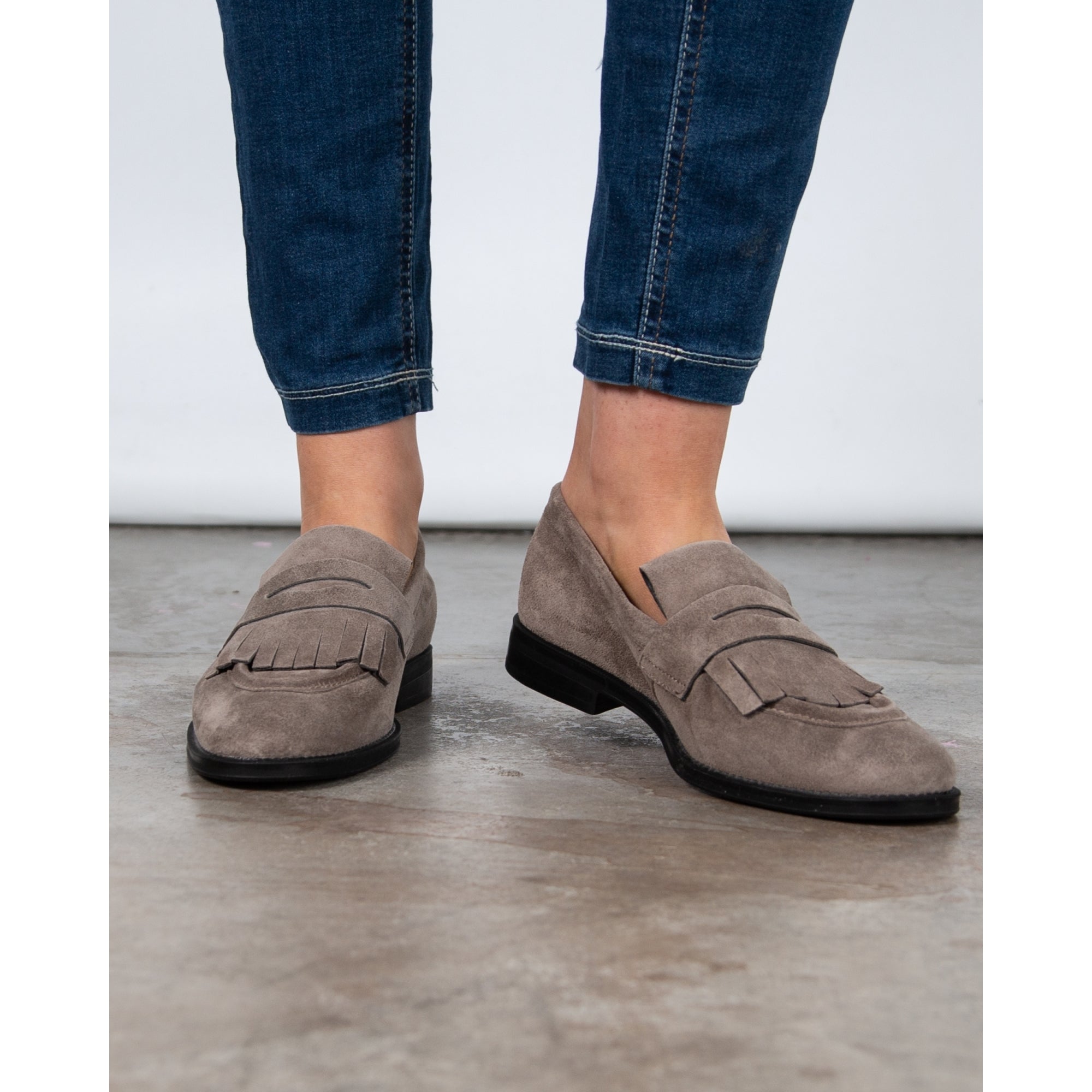Alpe Suede Loafers With Tassel Front Taupe