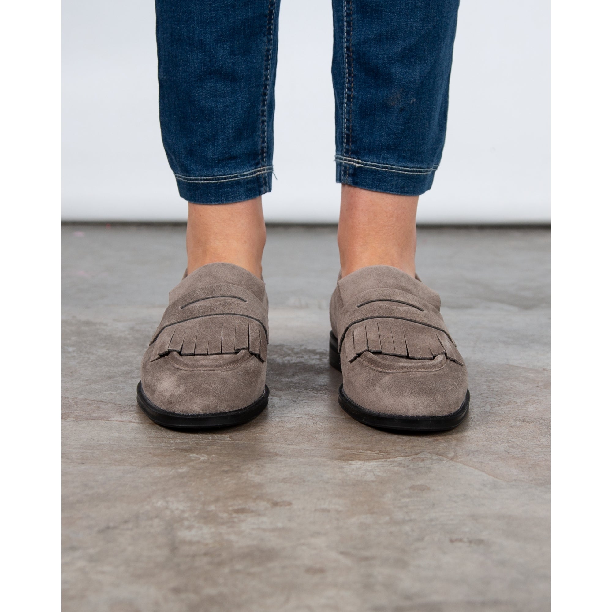 Alpe Suede Loafers With Tassel Front Taupe