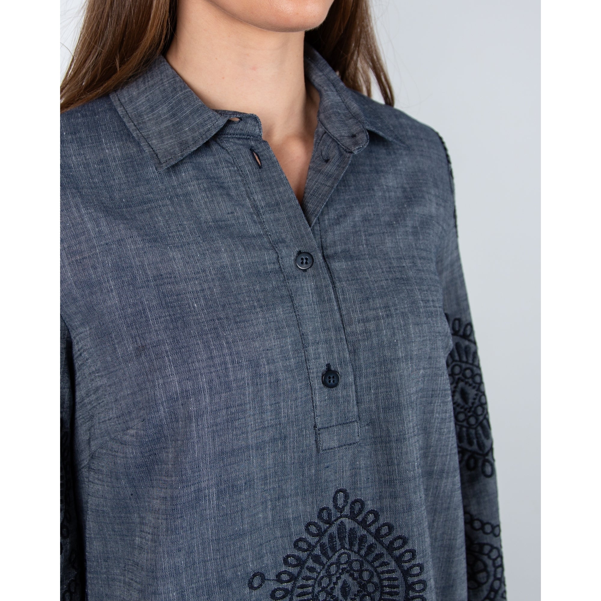 Luisa Cerano Embroidered Shirt Dress (Shorter) 88cm Dark Denim