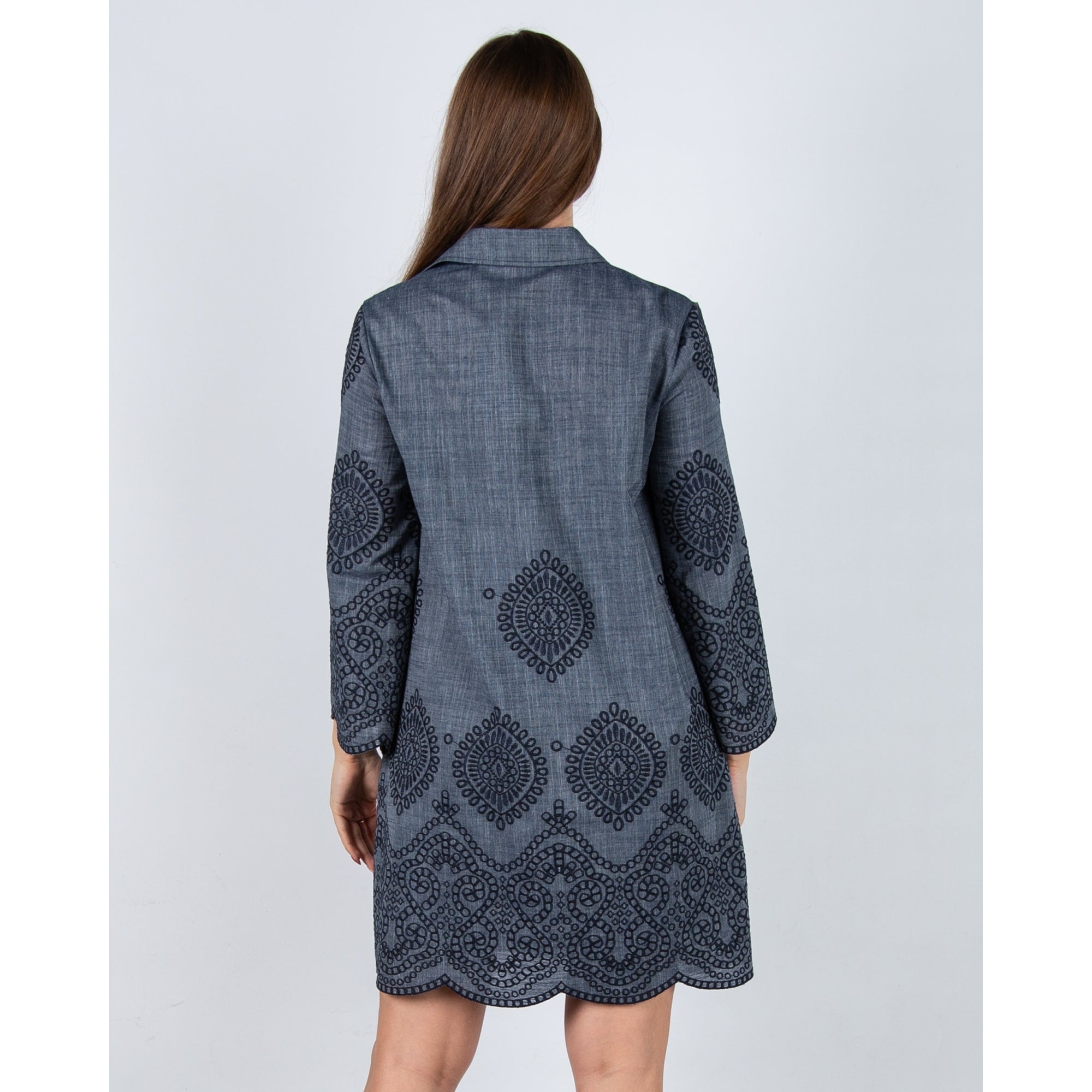 Luisa Cerano Embroidered Shirt Dress (Shorter) 88cm Dark Denim