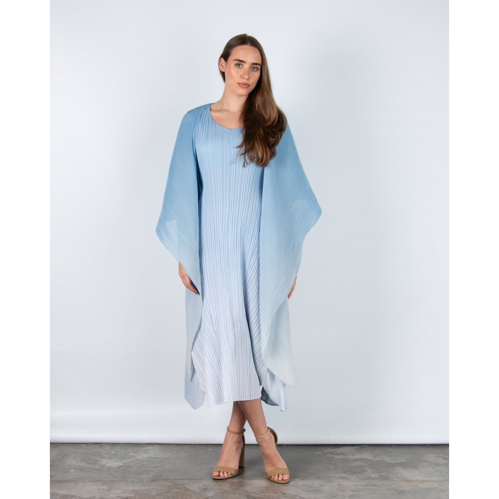 Alquema Long Estrella Crinkle Pleat Sleeveless Dress Blue Sky Ombre