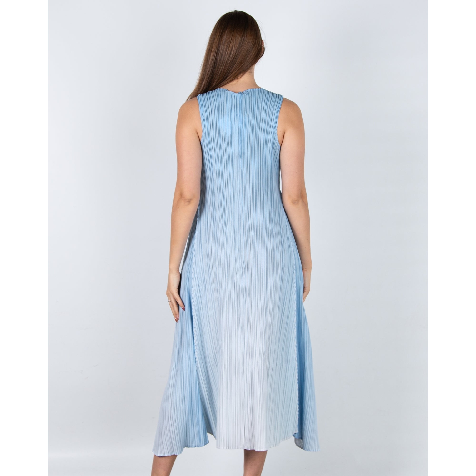 Alquema Long Estrella Crinkle Pleat Sleeveless Dress Blue Sky Ombre
