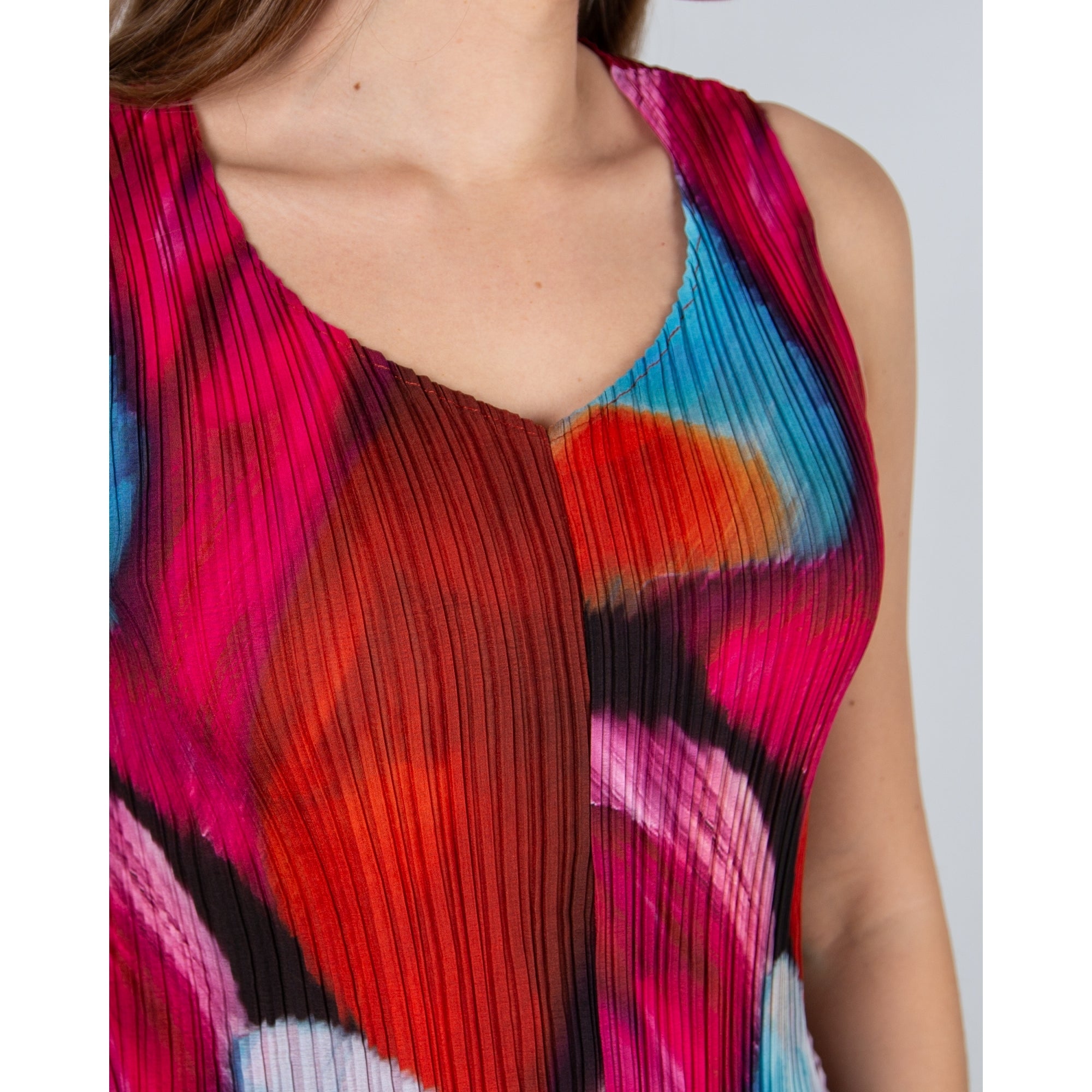 Alquema Long Estrella Crinkle Pleat Sleeveless Dress Pink Bows