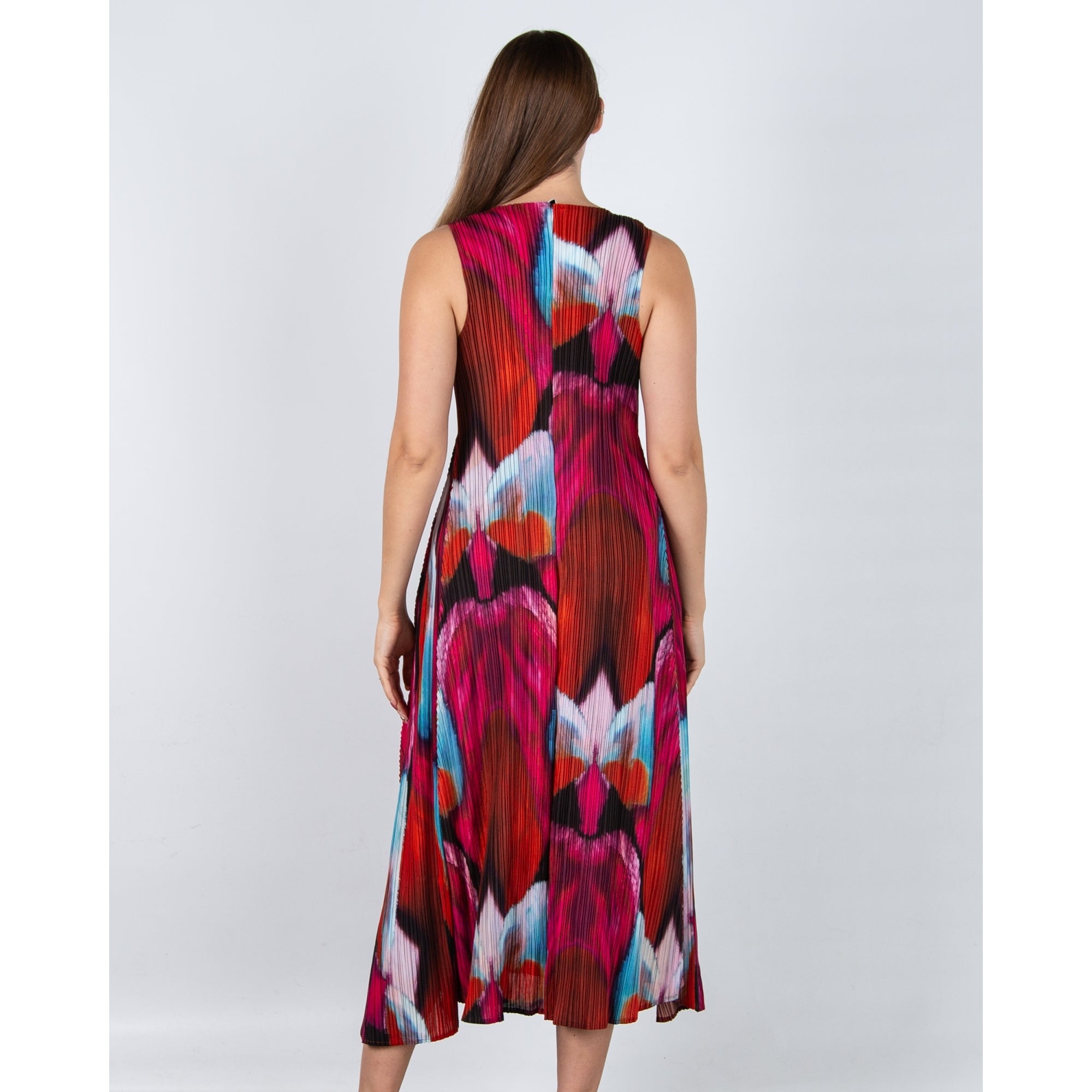 Alquema Long Estrella Crinkle Pleat Sleeveless Dress Pink Bows