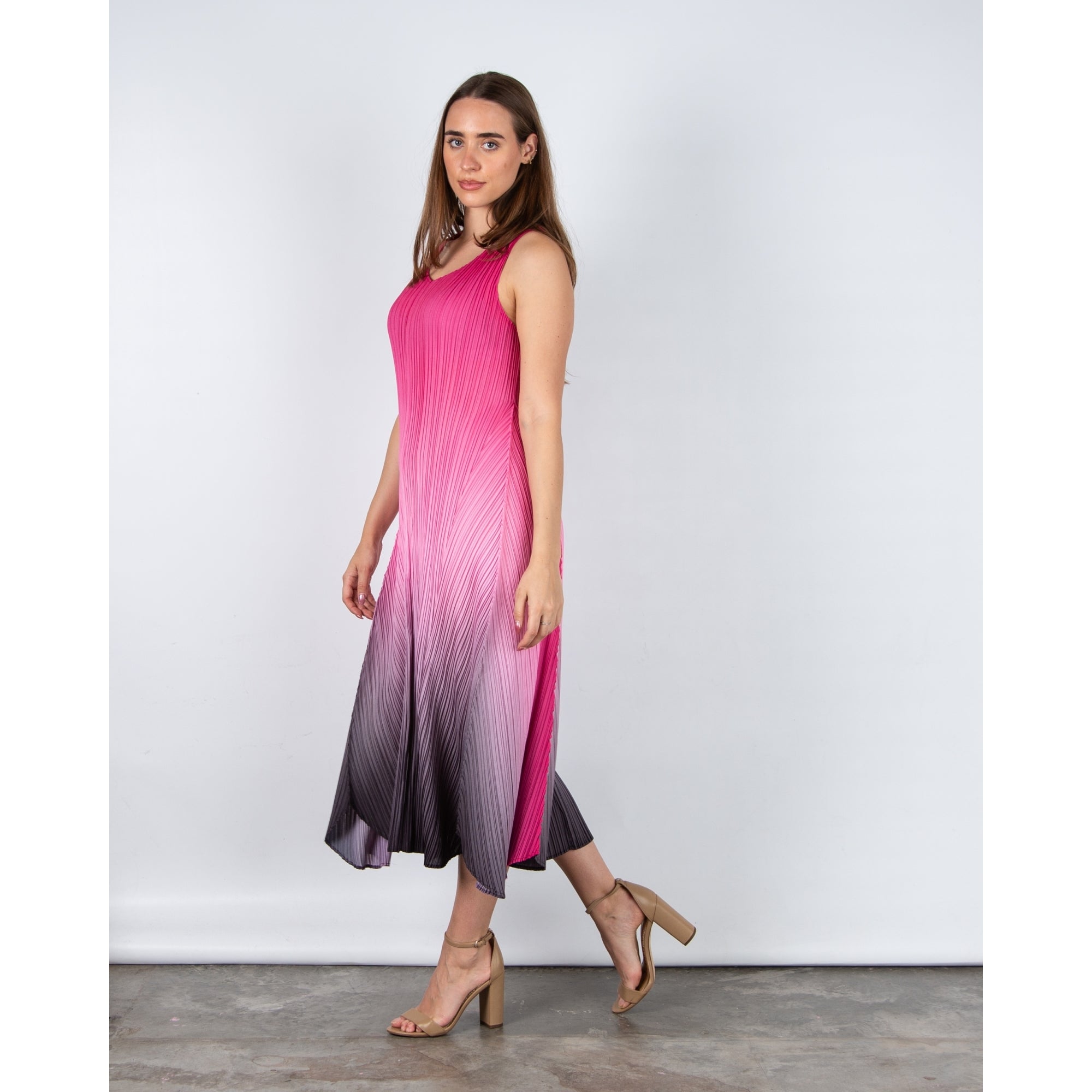 Alquema Long Estrella Crinkle Pleat Sleeveless Dress Cabaret Pink