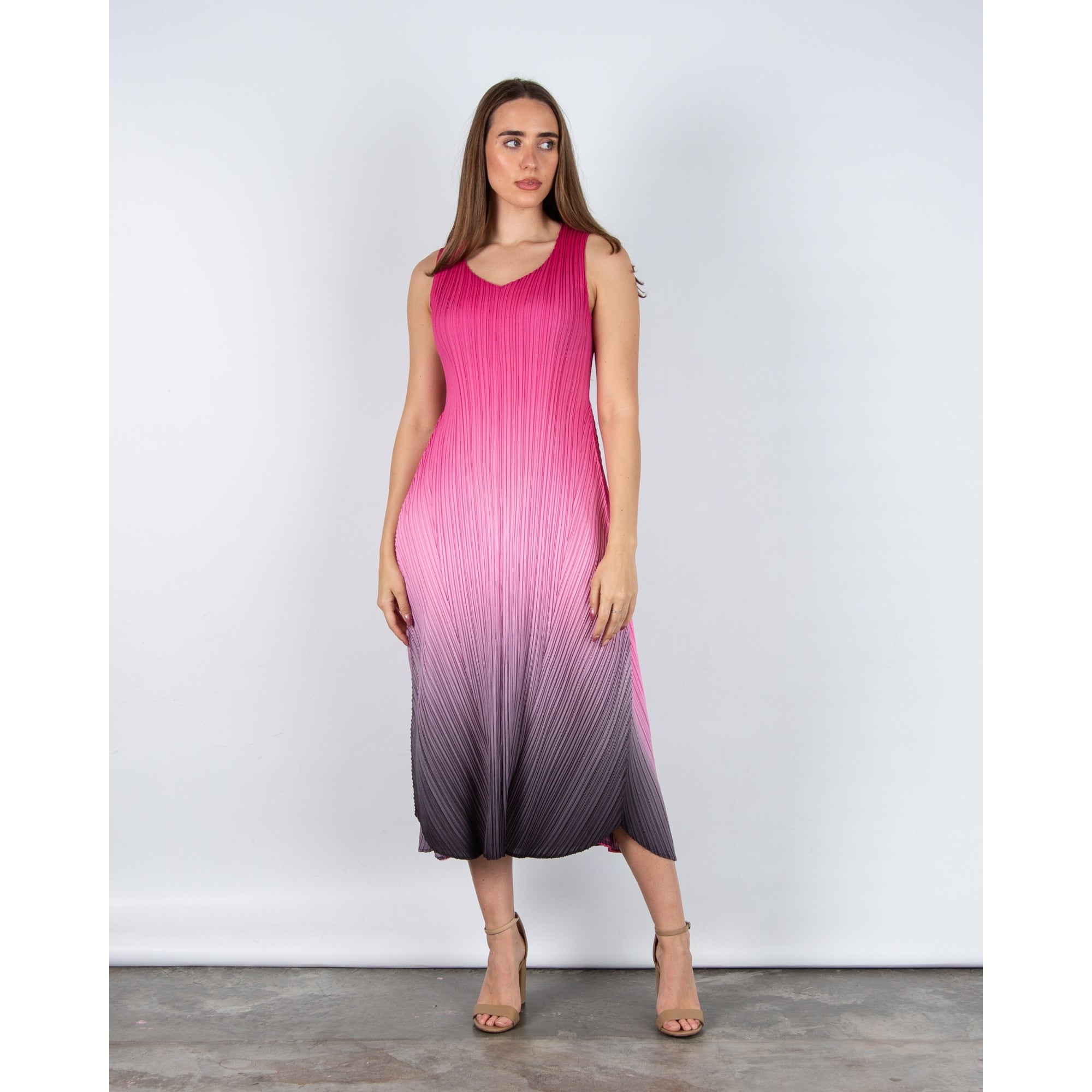 Alquema Long Estrella Crinkle Pleat Sleeveless Dress Cabaret Pink