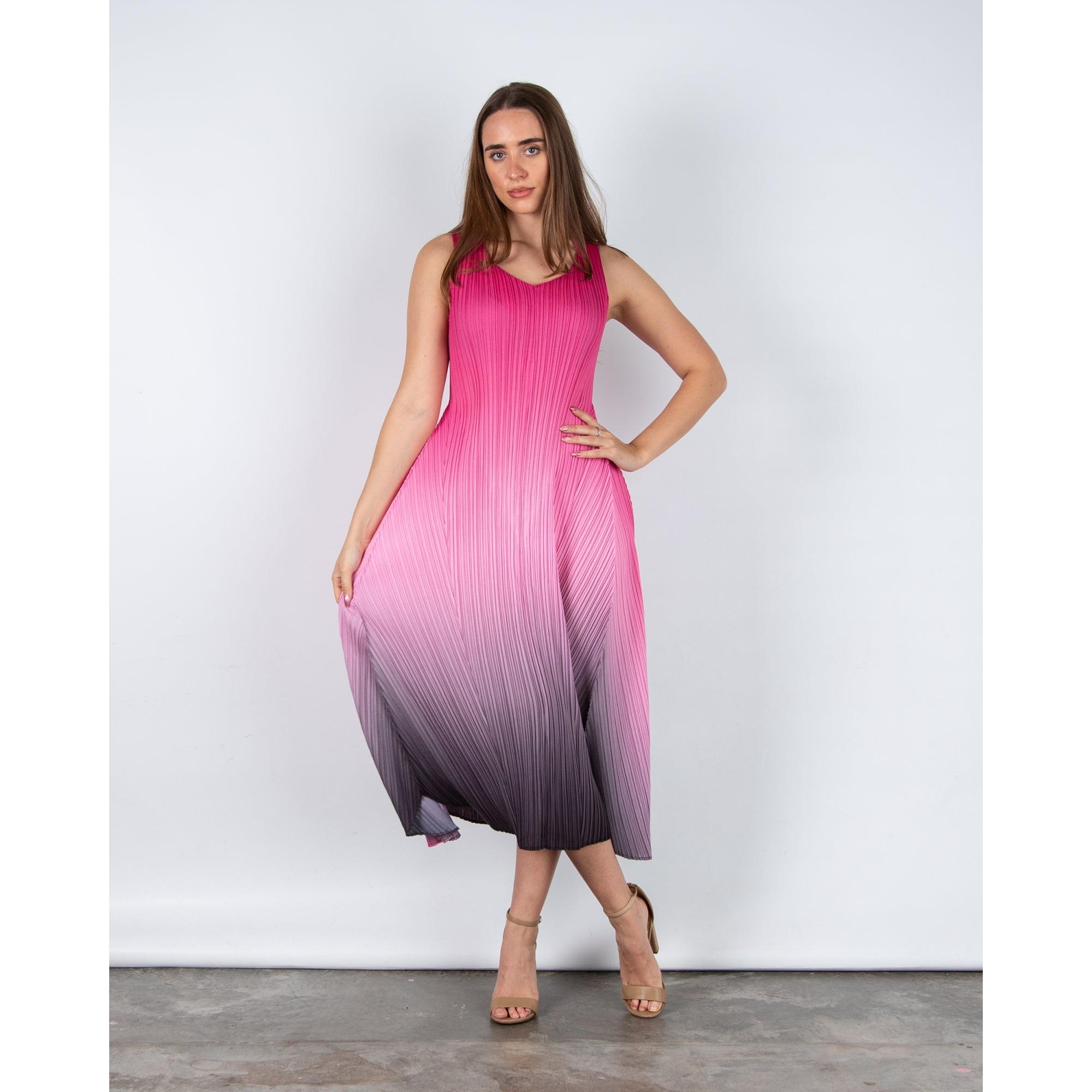 Alquema Long Estrella Crinkle Pleat Sleeveless Dress Cabaret Pink