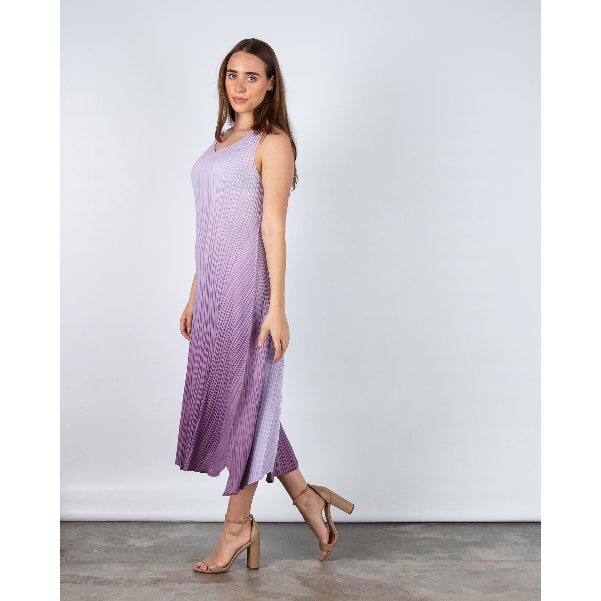 Alquema Long Estrella Crinkle Pleat Sleeveless Dress Foggy Lavender