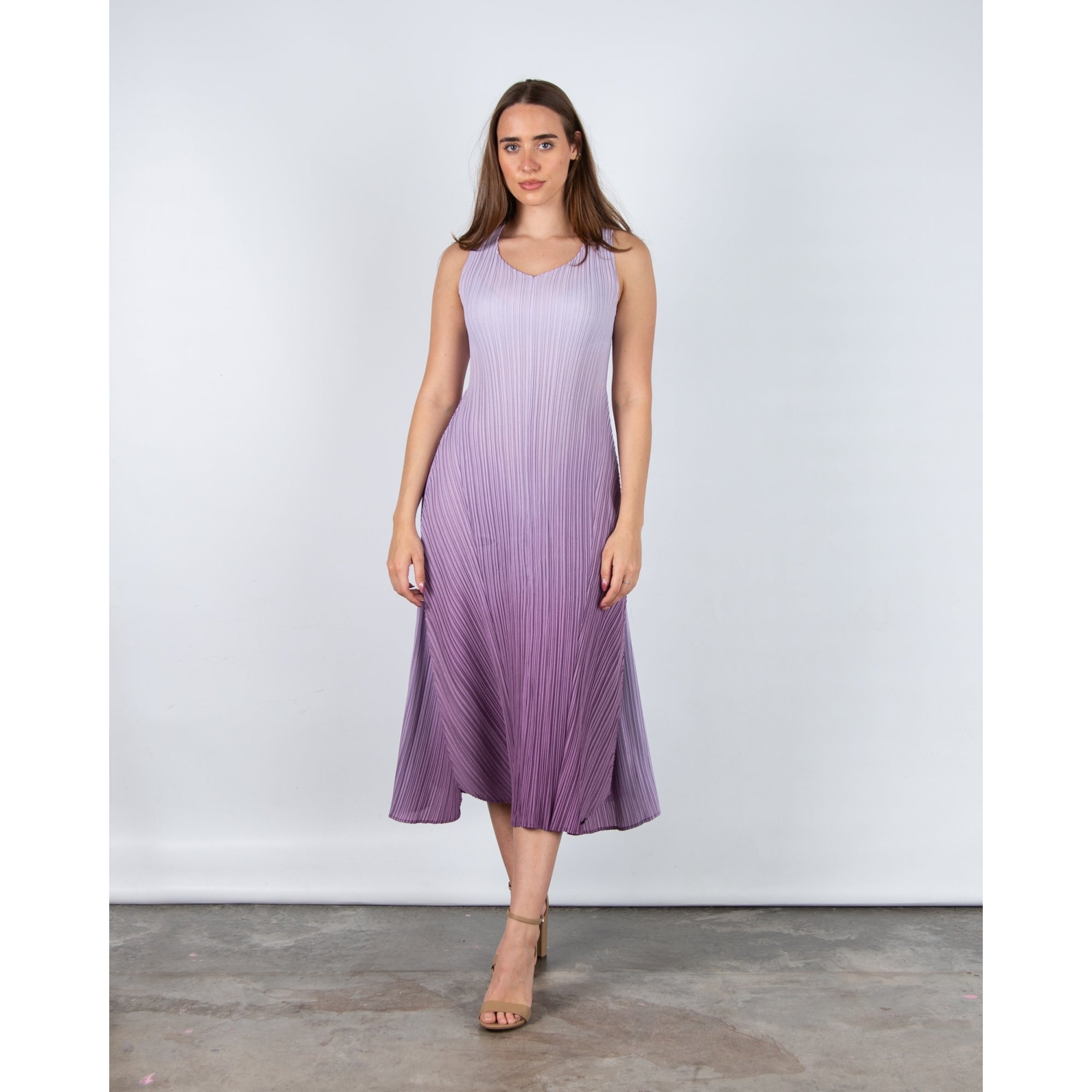Alquema Long Estrella Crinkle Pleat Sleeveless Dress Foggy Lavender