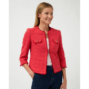 Bariloche Brillo Bouclé Tweed Collarless Jacket Red | Raw Edge
