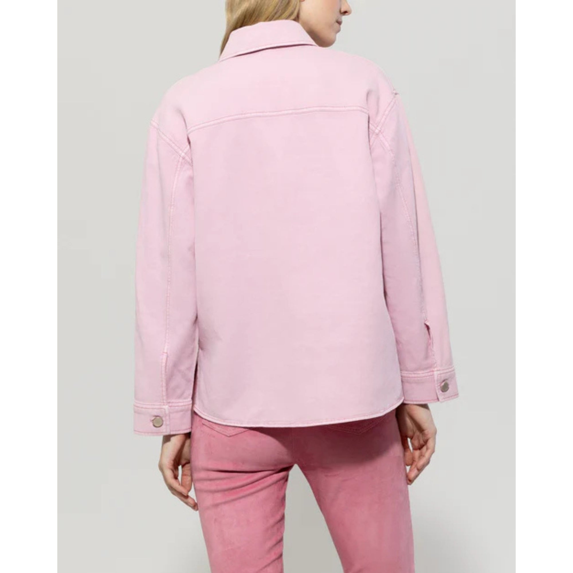 Luisa Cerano Oversized Denim Pocket Front Blouse With Shirt Collar Baby Pink